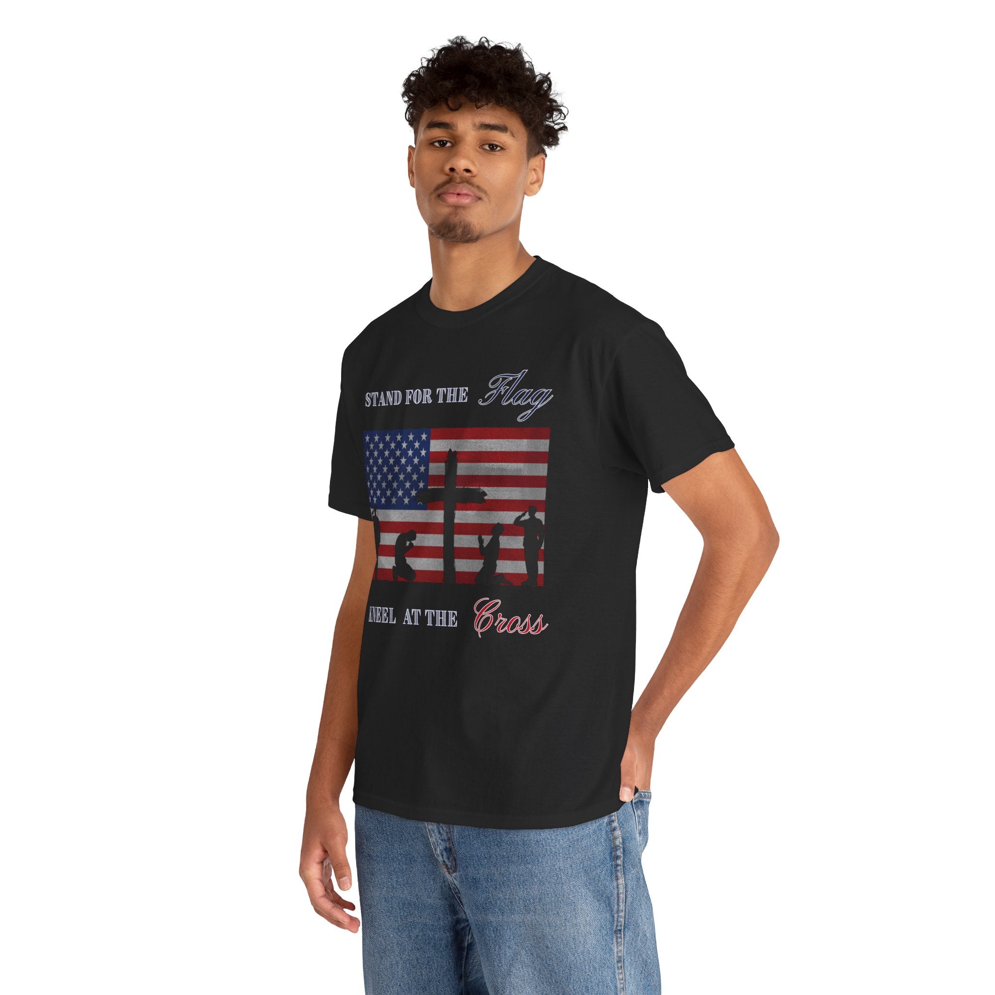 Patriotic Faith Unisex Heavy Cotton Tee, Stand for the Flag Shirt, Christian Style Tee, Independence Day Gift, Faith Based Apparel