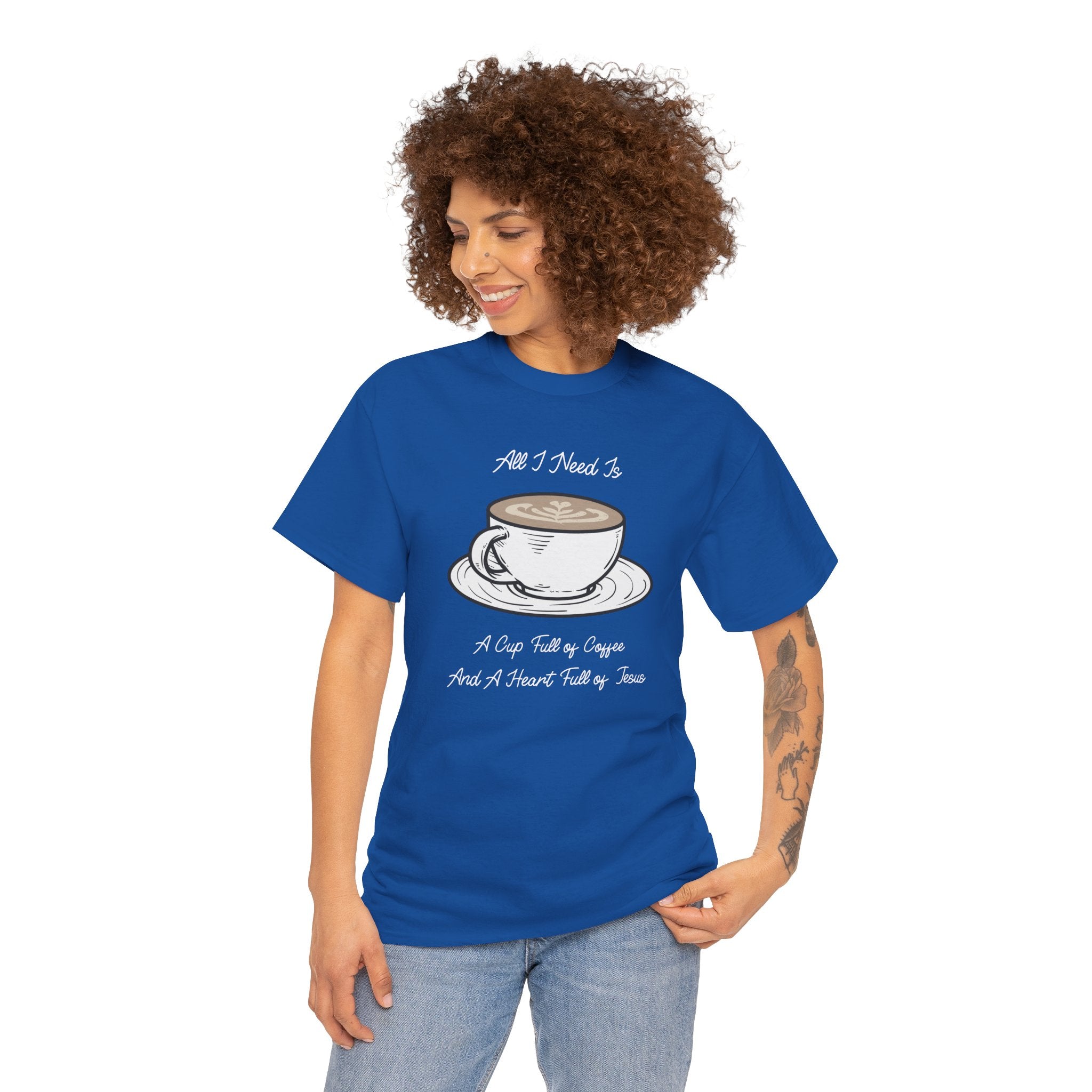 Unisex Heavy Cotton Tee with Coffee and Faith Design - Perfect for Coffee Lovers, Christians, Gifts, Casual Wear, and Everyday Comfort
