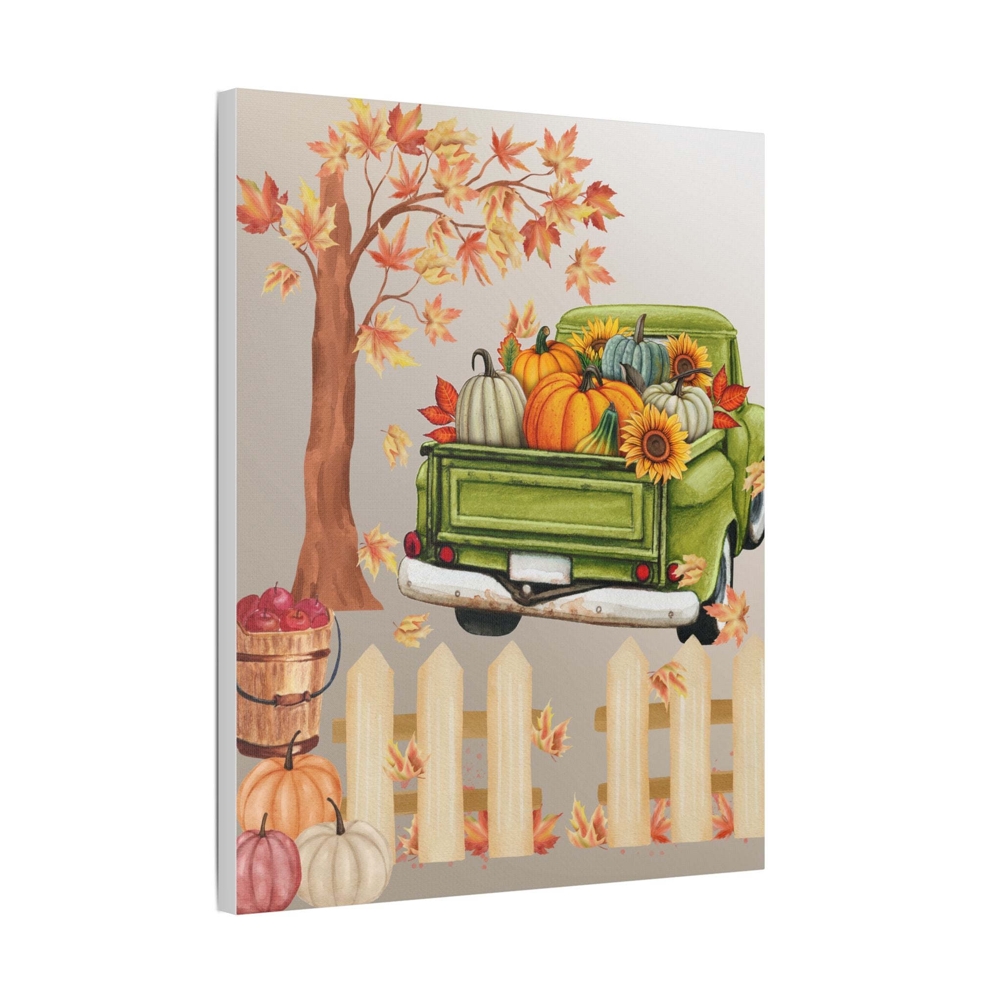 Autumn Themed Canvas Art Print, Fall Home Decor, Thanksgiving Wall Art, Rustic Truck Design, Harvest Decor