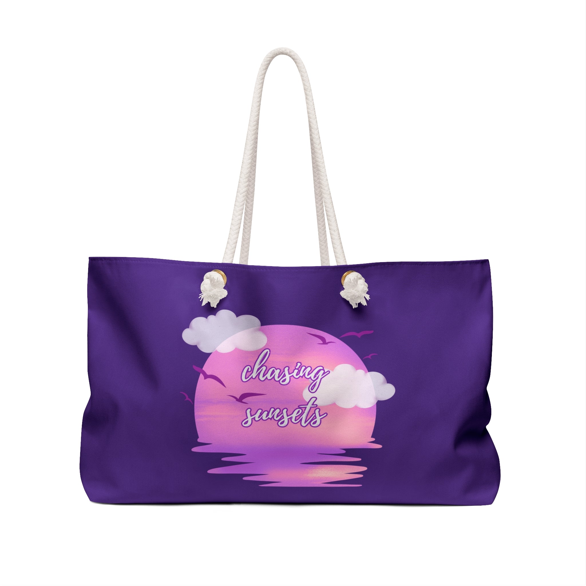 Purple Chasing Sunsets Weekender Bag – Perfect for Travel, Beach Days, Gym, Gifts