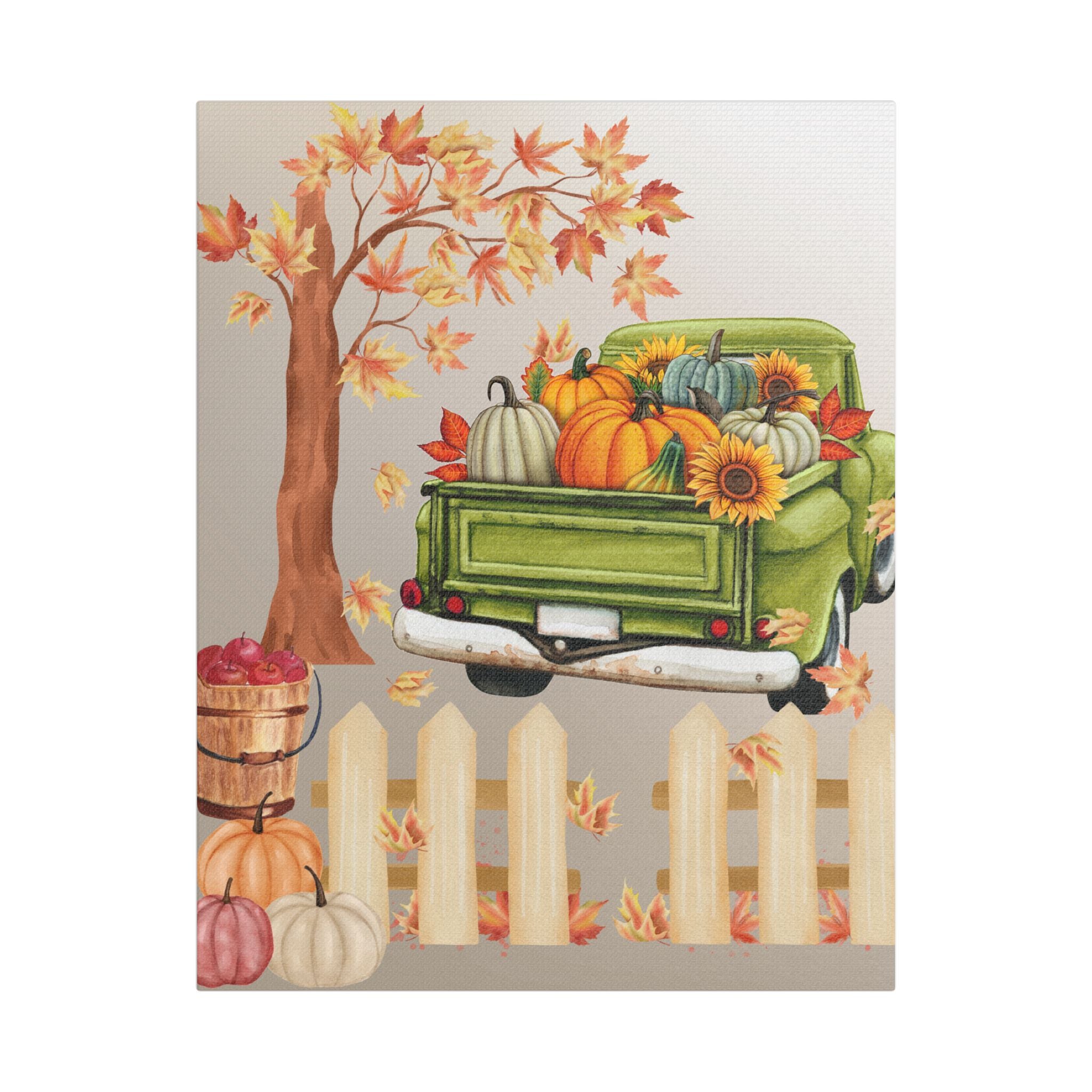 Autumn Themed Canvas Art Print, Fall Home Decor, Thanksgiving Wall Art, Rustic Truck Design, Harvest Decor