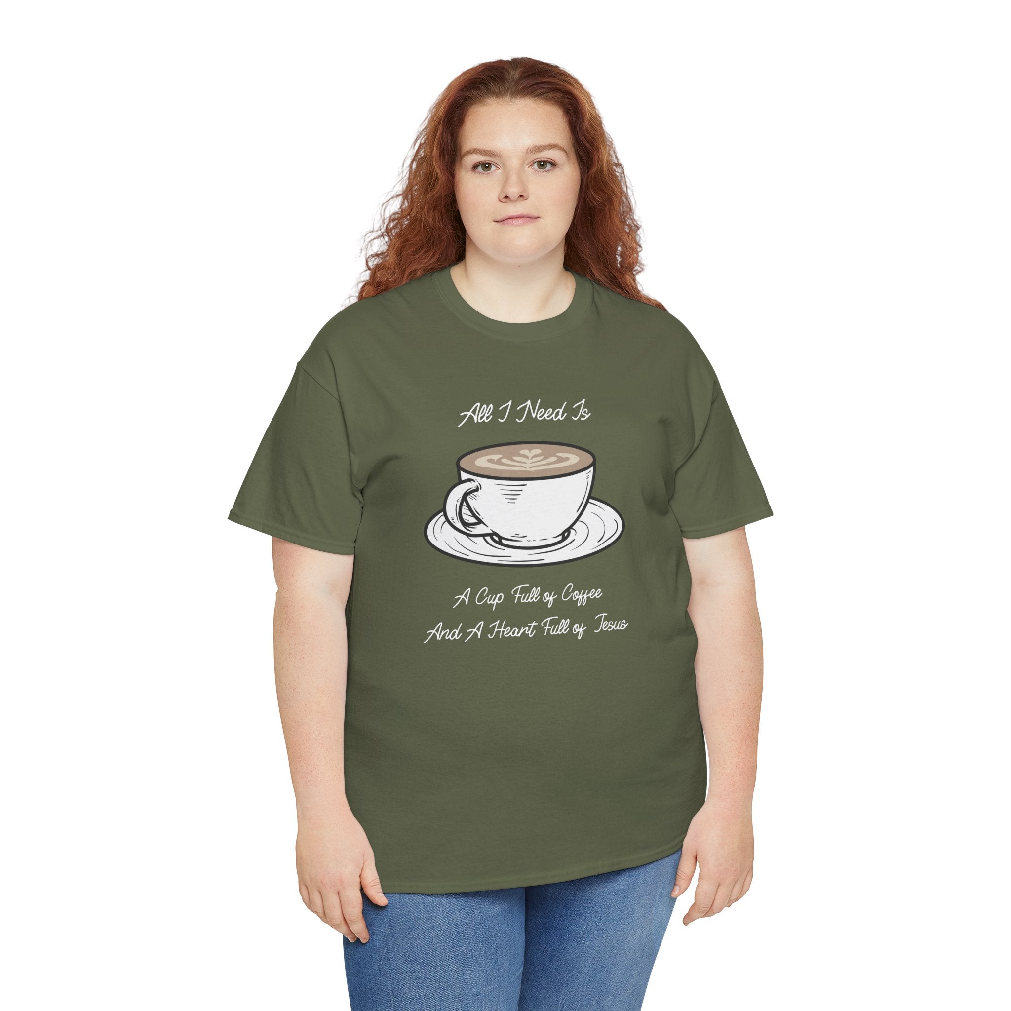 Unisex Heavy Cotton Tee with Coffee and Faith Design - Perfect for Coffee Lovers, Christians, Gifts, Casual Wear, and Everyday Comfort
