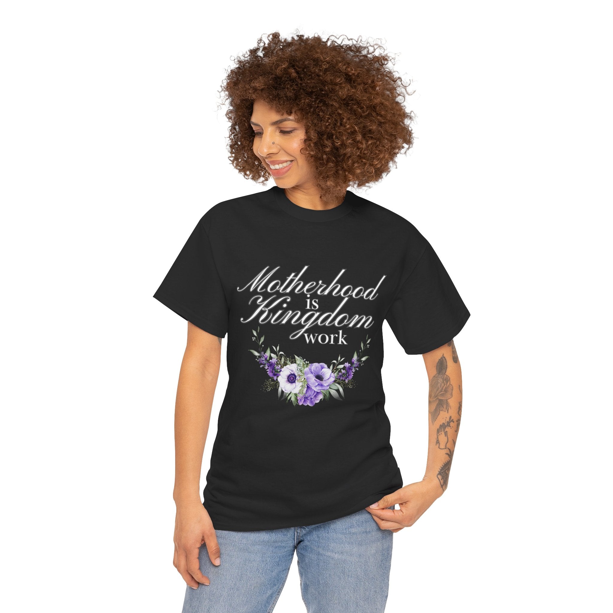 Motherhood is Kingdom Work Unisex Tee - Celebrate Motherhood, Gift for Moms, Cute Floral Design, Relaxed Fit, Everyday Wear