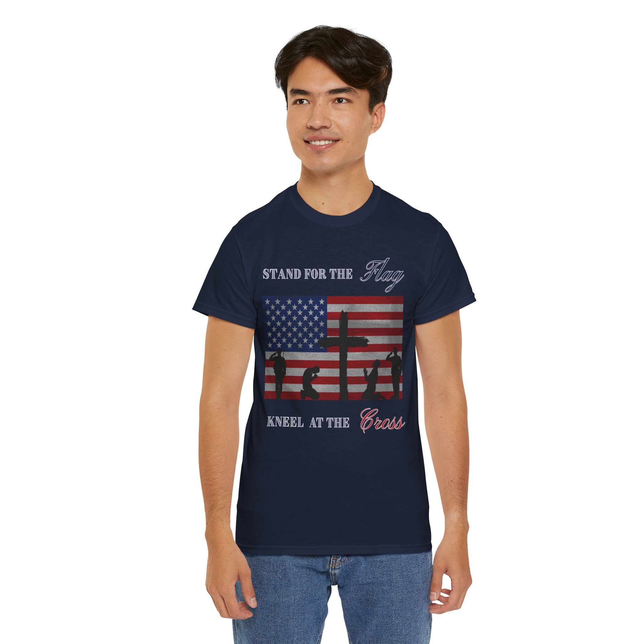 Patriotic Faith Unisex Heavy Cotton Tee, Stand for the Flag Shirt, Christian Style Tee, Independence Day Gift, Faith Based Apparel