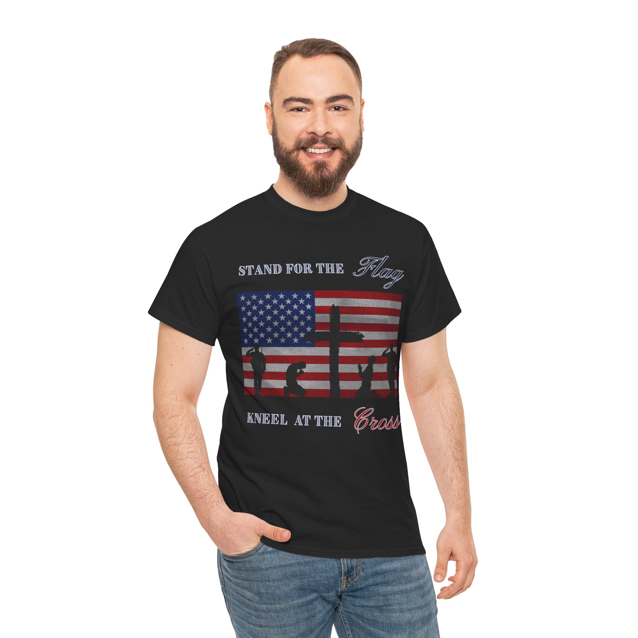 Patriotic Faith Unisex Heavy Cotton Tee, Stand for the Flag Shirt, Christian Style Tee, Independence Day Gift, Faith Based Apparel