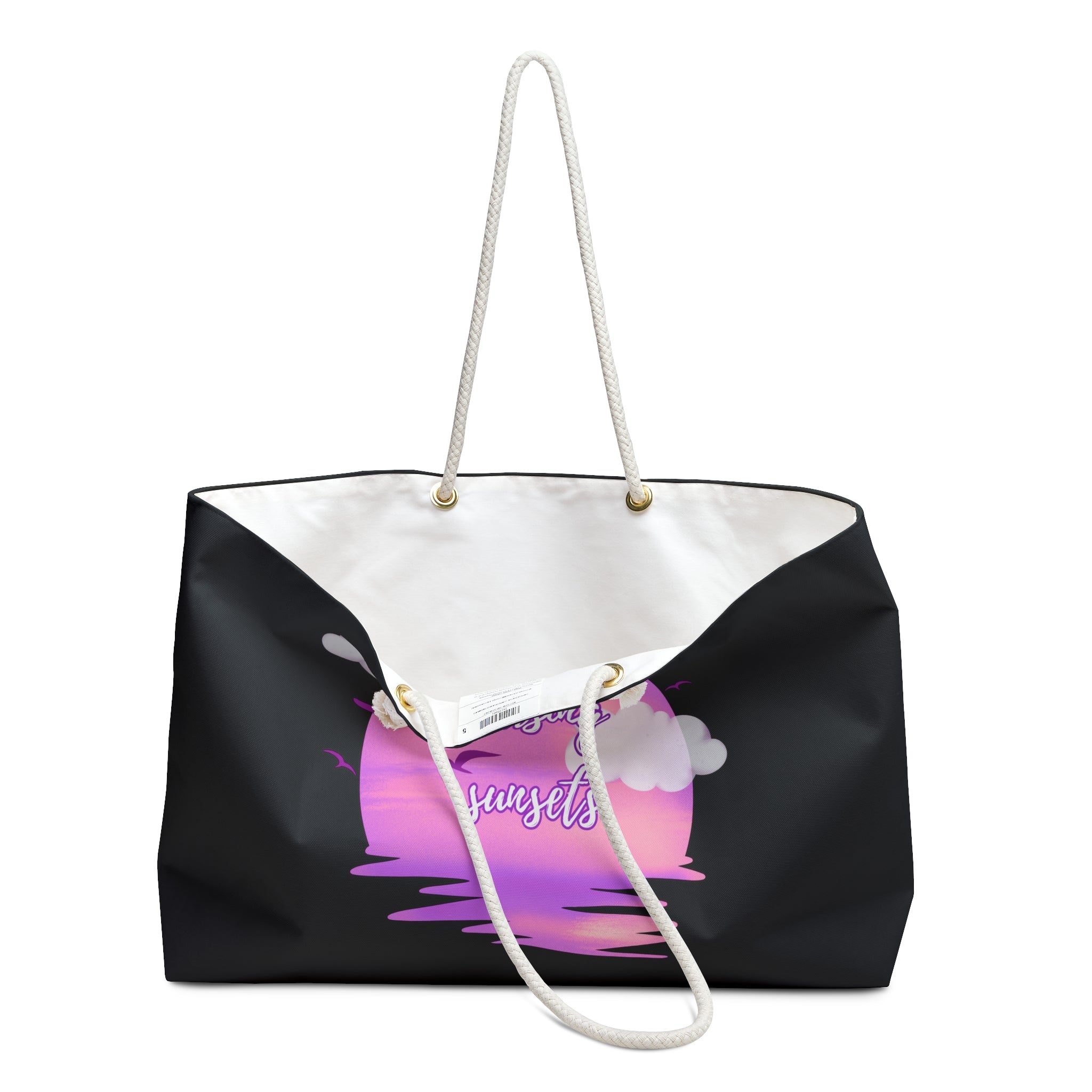 Black Chasing Sunsets Weekender Bag – Perfect for Travel, Beach Days, Gym, Gifts