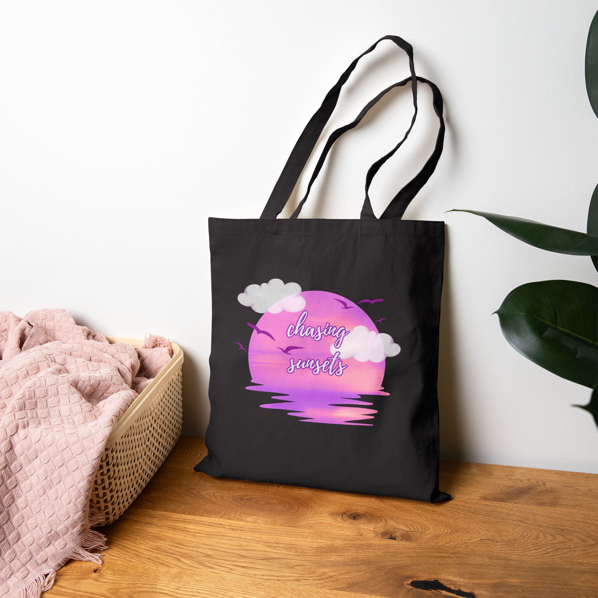 Chasing Sunsets Cotton Canvas Tote Bag, Beach Bag, Shopping Tote, Reusable Eco-Friendly Bag, Gift for Nature Lovers