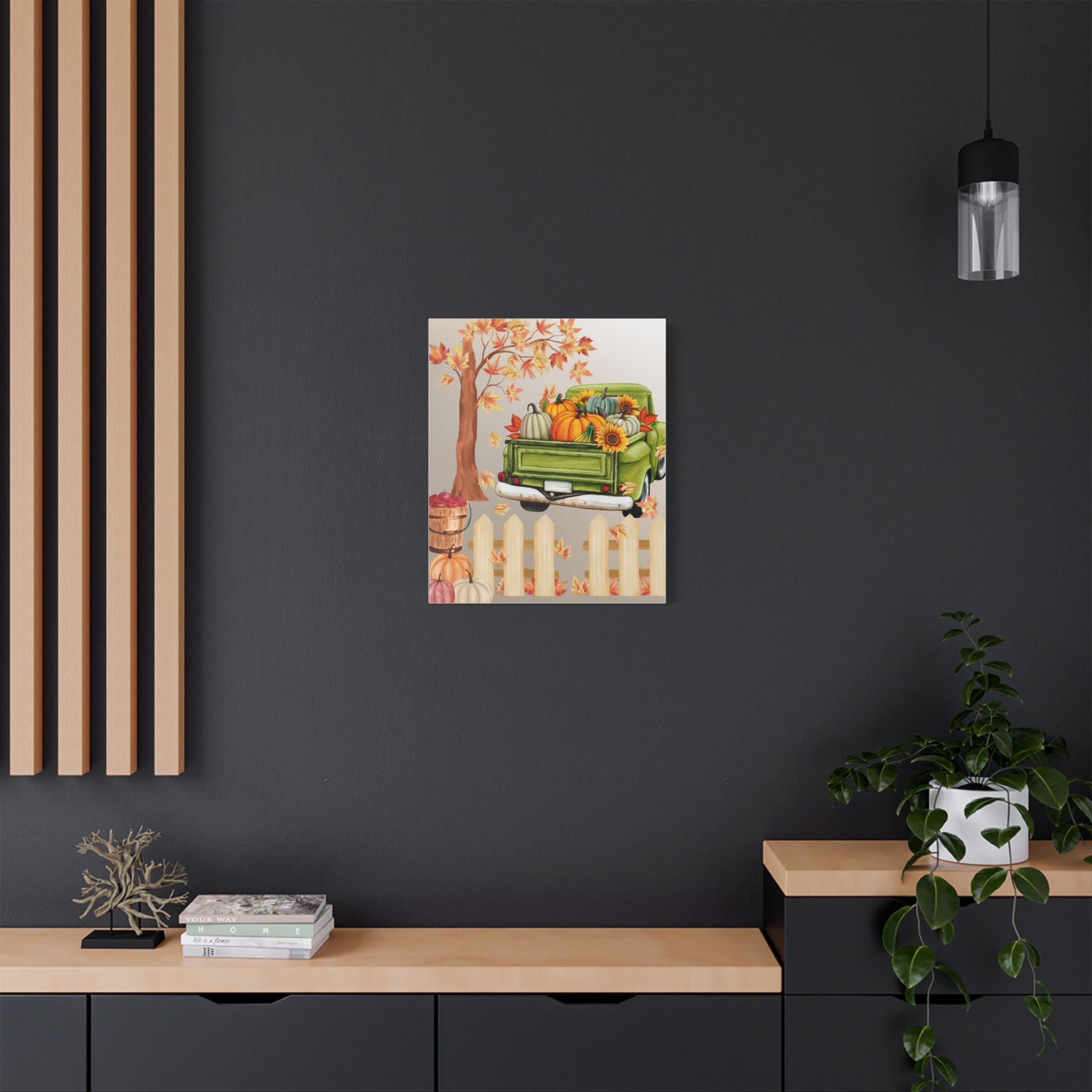Autumn Themed Canvas Art Print, Fall Home Decor, Thanksgiving Wall Art, Rustic Truck Design, Harvest Decor