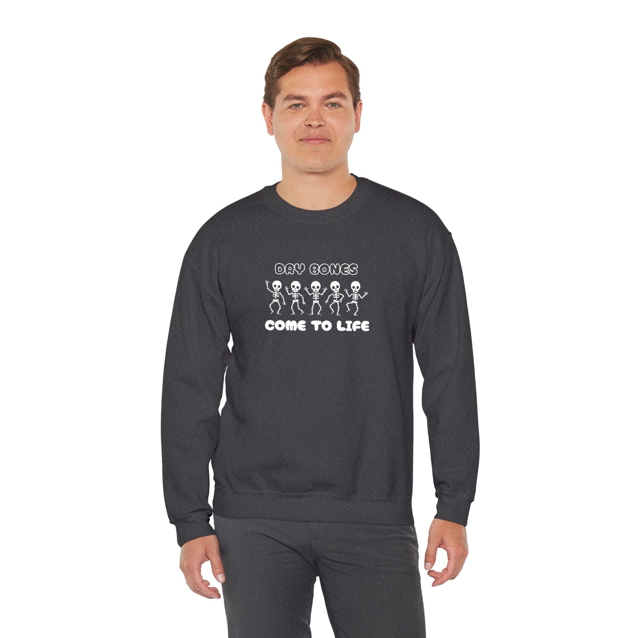 Embroidered Dry Bones Sweatshirt, Ghostly Vibes Unisex Crewneck, Casual Fall Fashion, Halloween Costume, Perfect for Trick or Treating