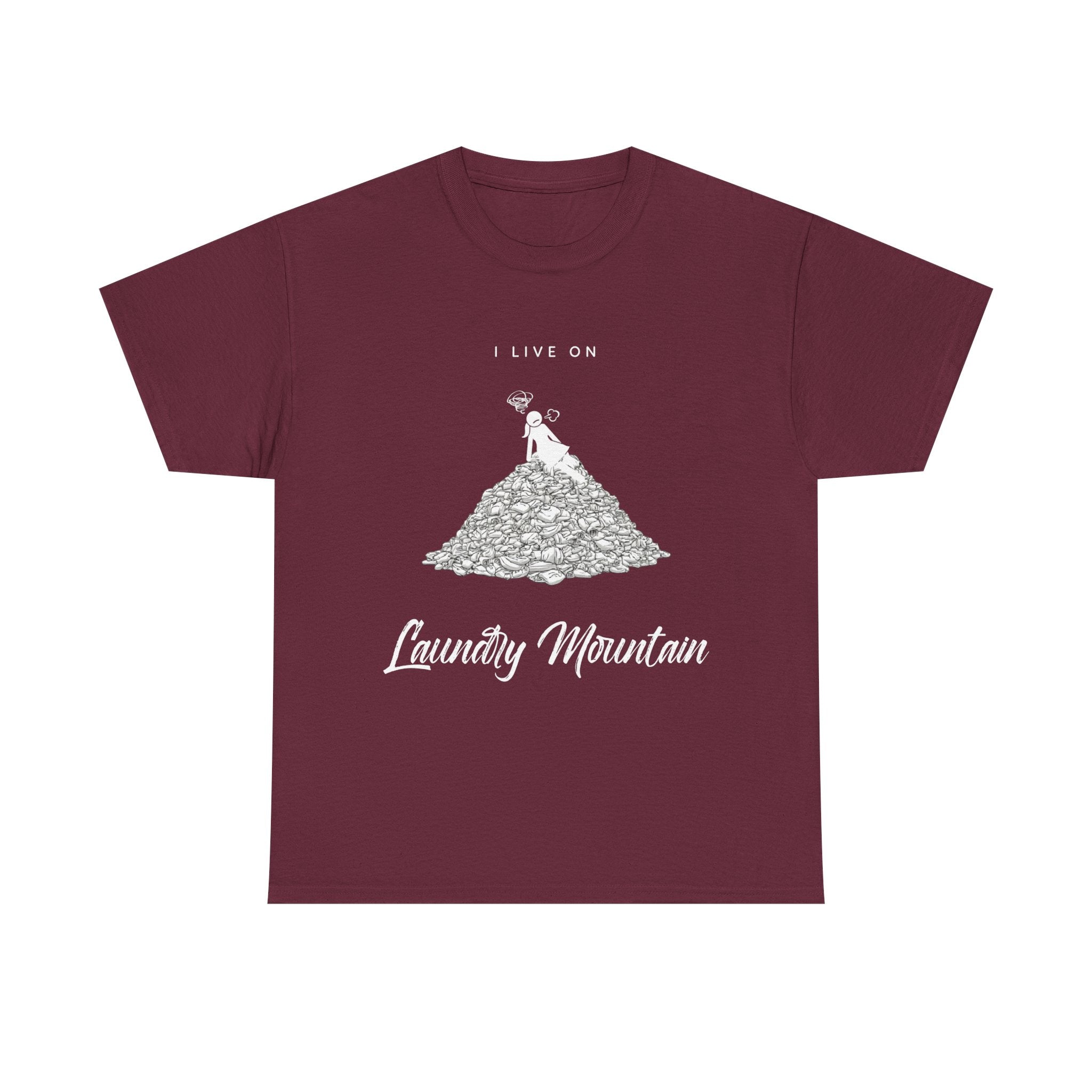 I Live on Laundry Mountain - Graphic Tee | Gildan 5000 Unisex Heavy Cotton T-Shirt, Funny Relatable Shirt, Gifts for Him/Her, Humor Shirt