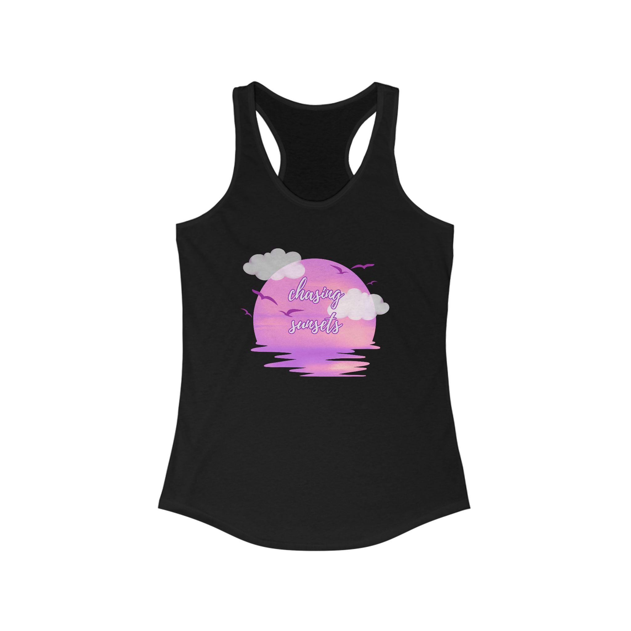 Sunset Vibes Racerback Tank, Women’s Workout Top, Casual Beachwear, Summer Activity Shirt, Gift for Her, Vacation Apparel