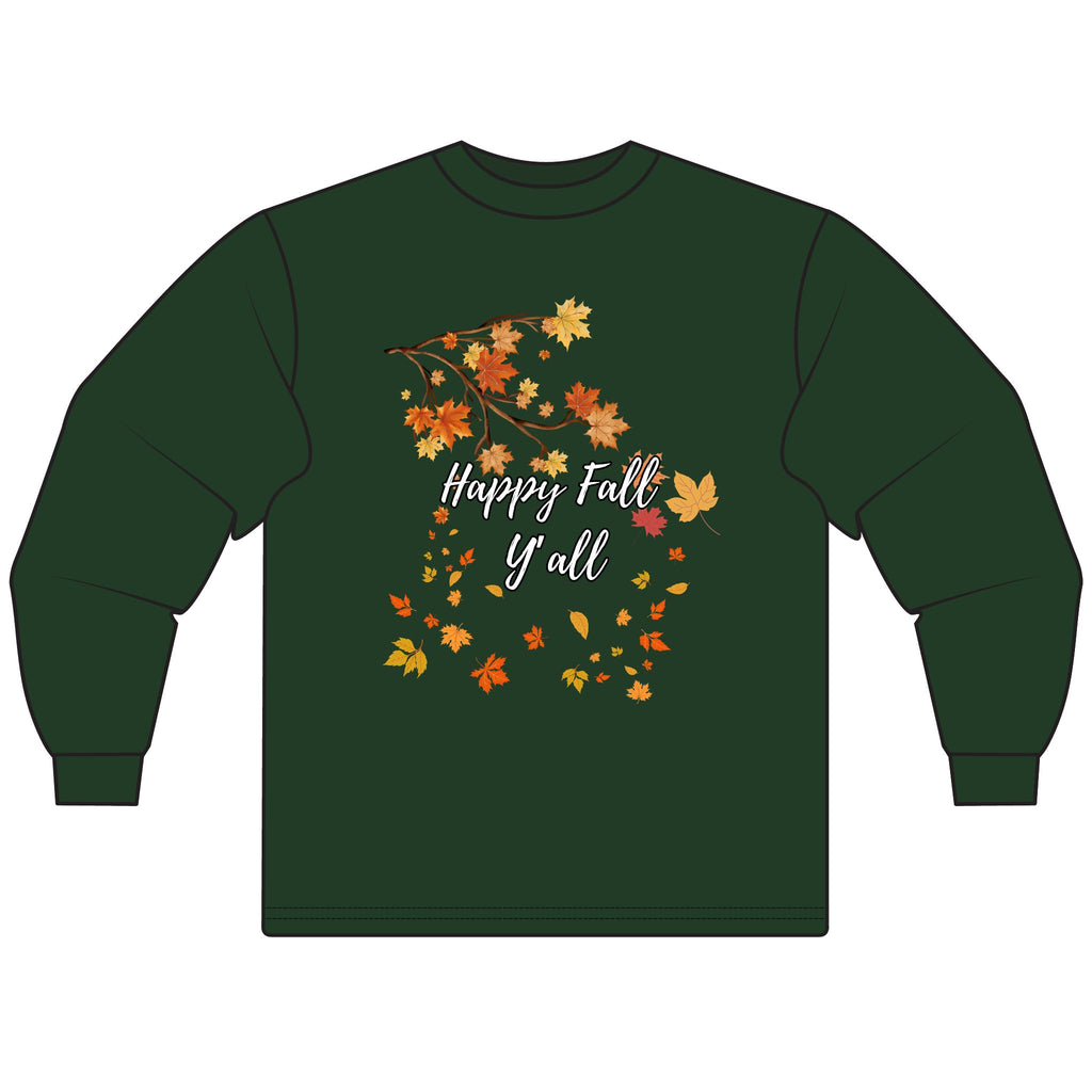 Happy Fall Y'all Unisex Long Sleeve T-Shirt, Cozy Fall Apparel, Autumn Gathering Tee, Thanksgiving Gift, Seasonal Outfit