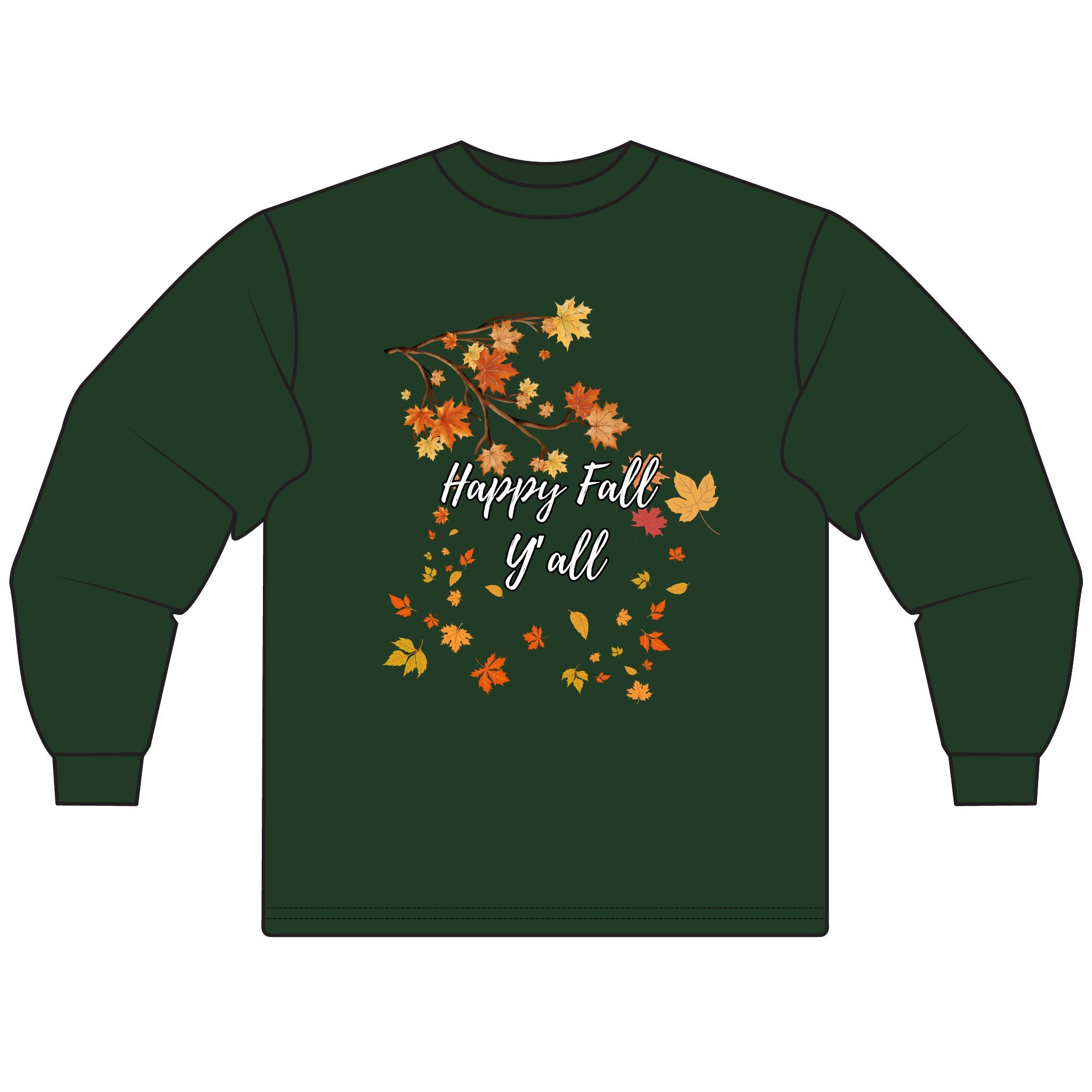 Happy Fall Y'all Unisex Long Sleeve T-Shirt, Cozy Fall Apparel, Autumn Gathering Tee, Thanksgiving Gift, Seasonal Outfit