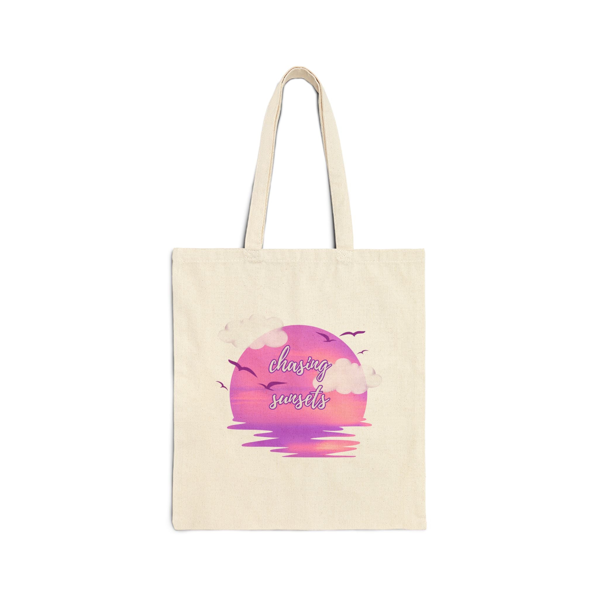 Chasing Sunsets Cotton Canvas Tote Bag, Beach Bag, Shopping Tote, Reusable Eco-Friendly Bag, Gift for Nature Lovers