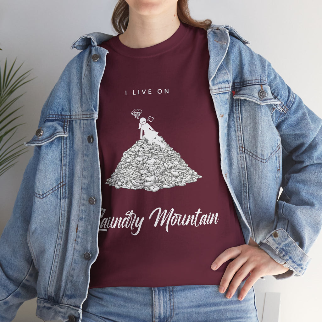 I Live on Laundry Mountain - Graphic Tee | Gildan 5000 Unisex Heavy Cotton T-Shirt, Funny Relatable Shirt, Gifts for Him/Her, Humor Shirt