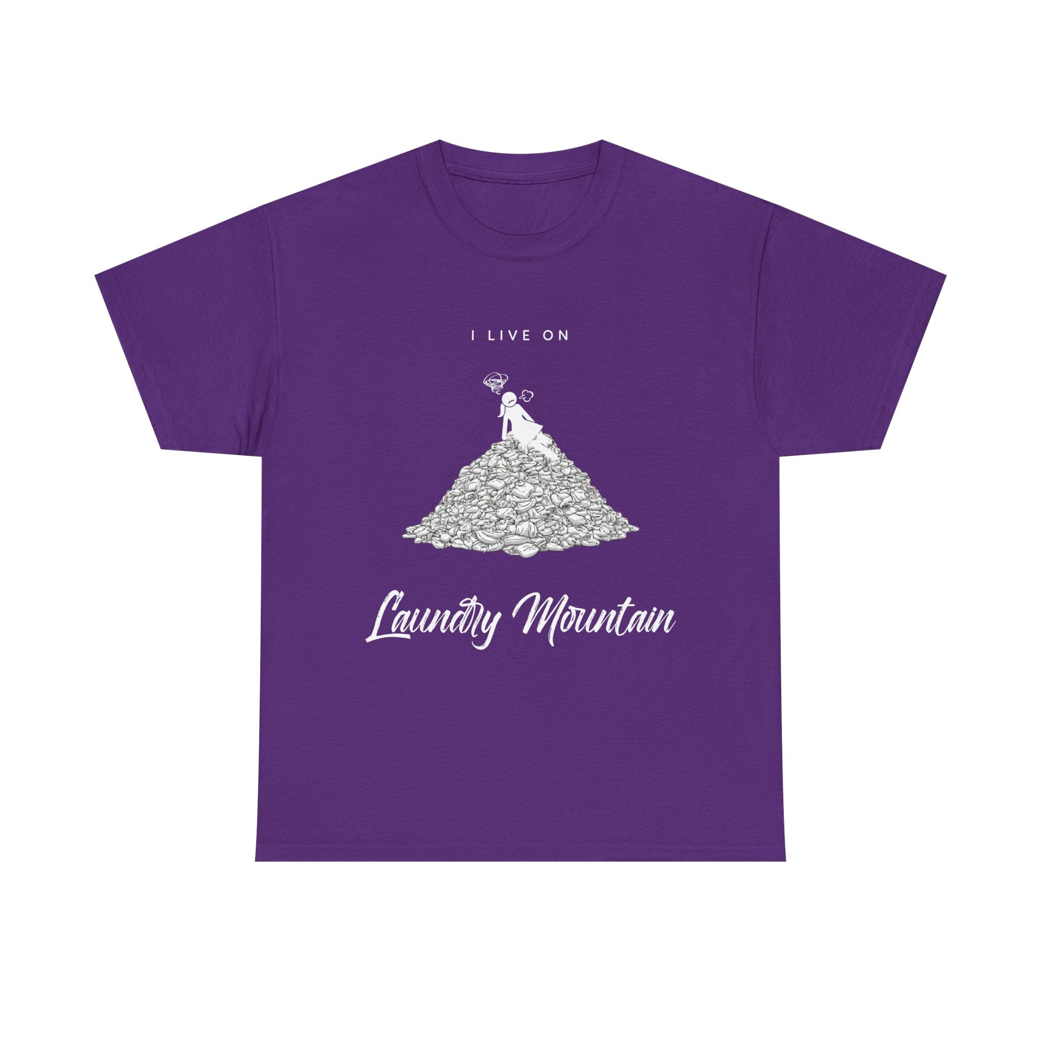 I Live on Laundry Mountain - Graphic Tee | Gildan 5000 Unisex Heavy Cotton T-Shirt, Funny Relatable Shirt, Gifts for Him/Her, Humor Shirt