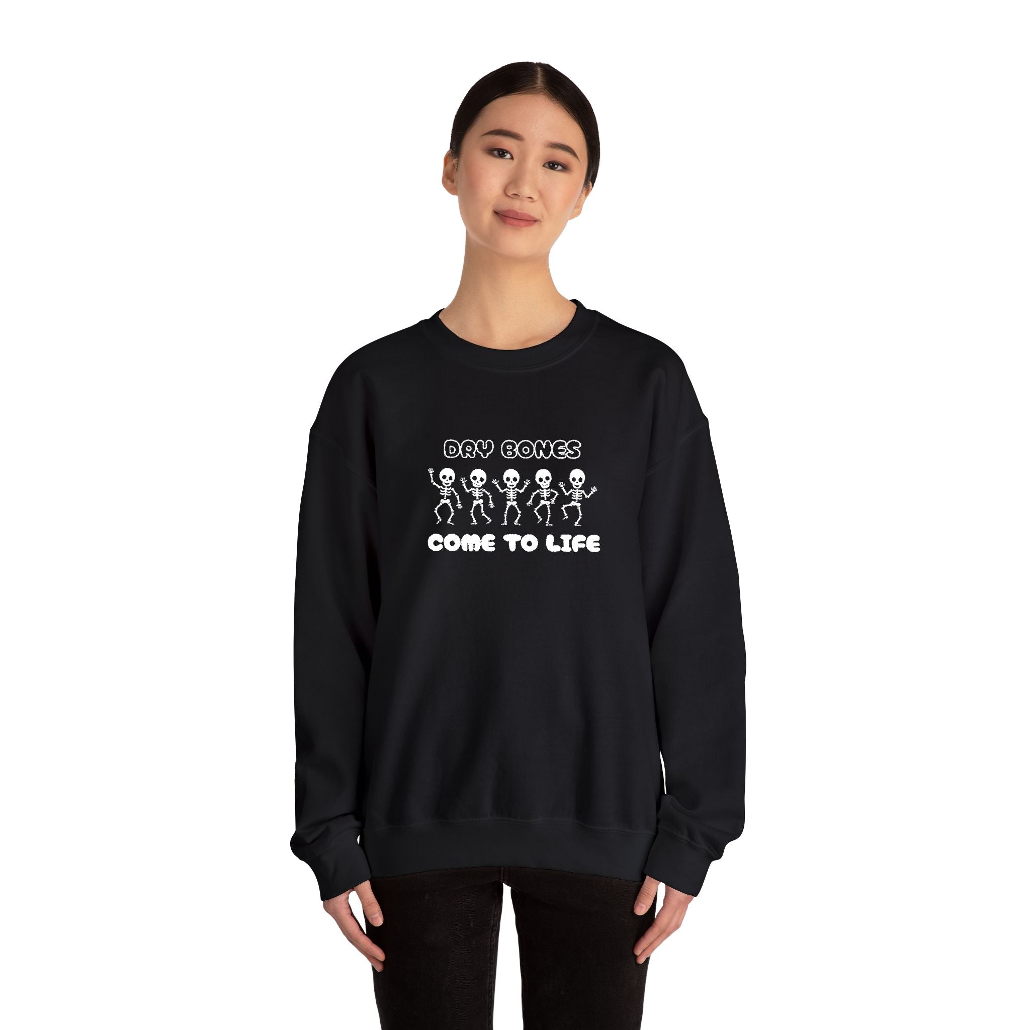 Embroidered Dry Bones Sweatshirt, Ghostly Vibes Unisex Crewneck, Casual Fall Fashion, Halloween Costume, Perfect for Trick or Treating
