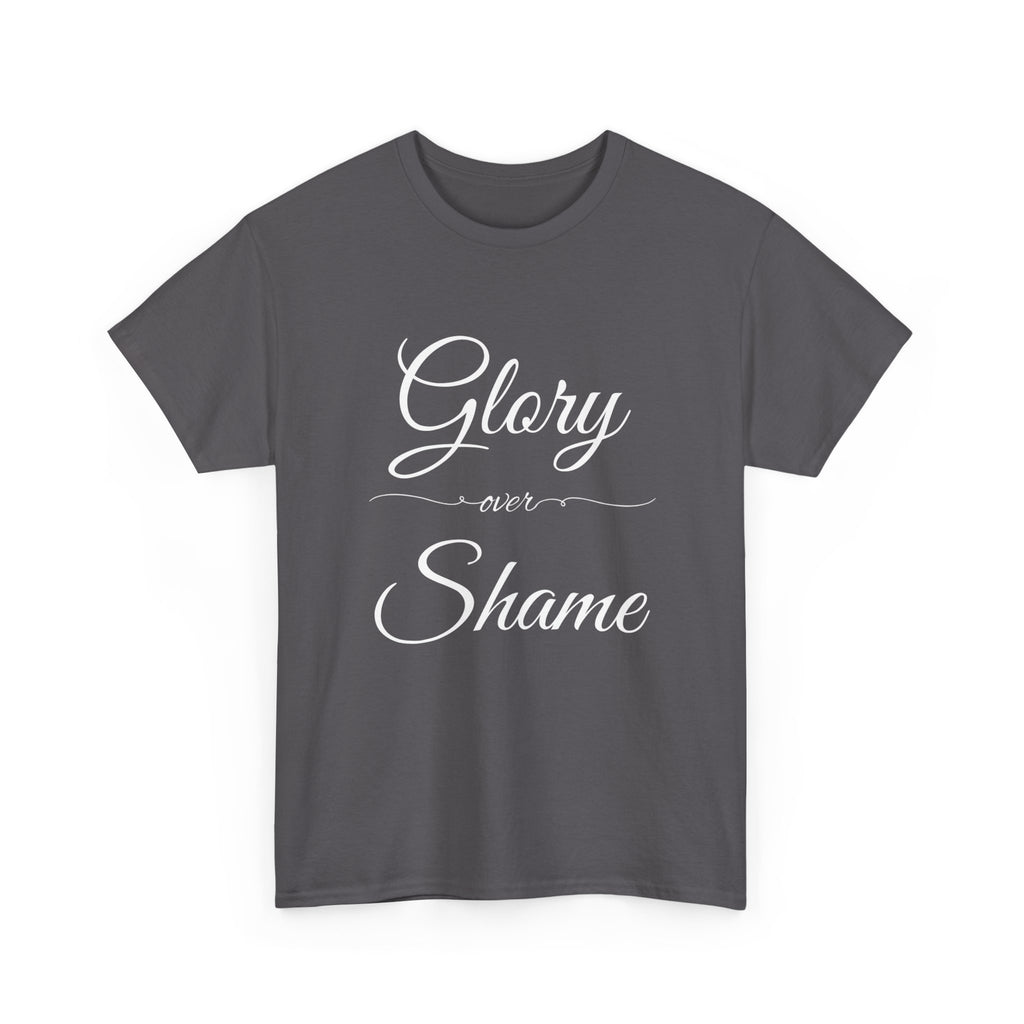 Unisex Heavy Cotton Tee with "Glory Over Shame" - Casual Wear, Gift for Friends, Statement Shirt, Everyday Apparel, Unique Graphic Tee