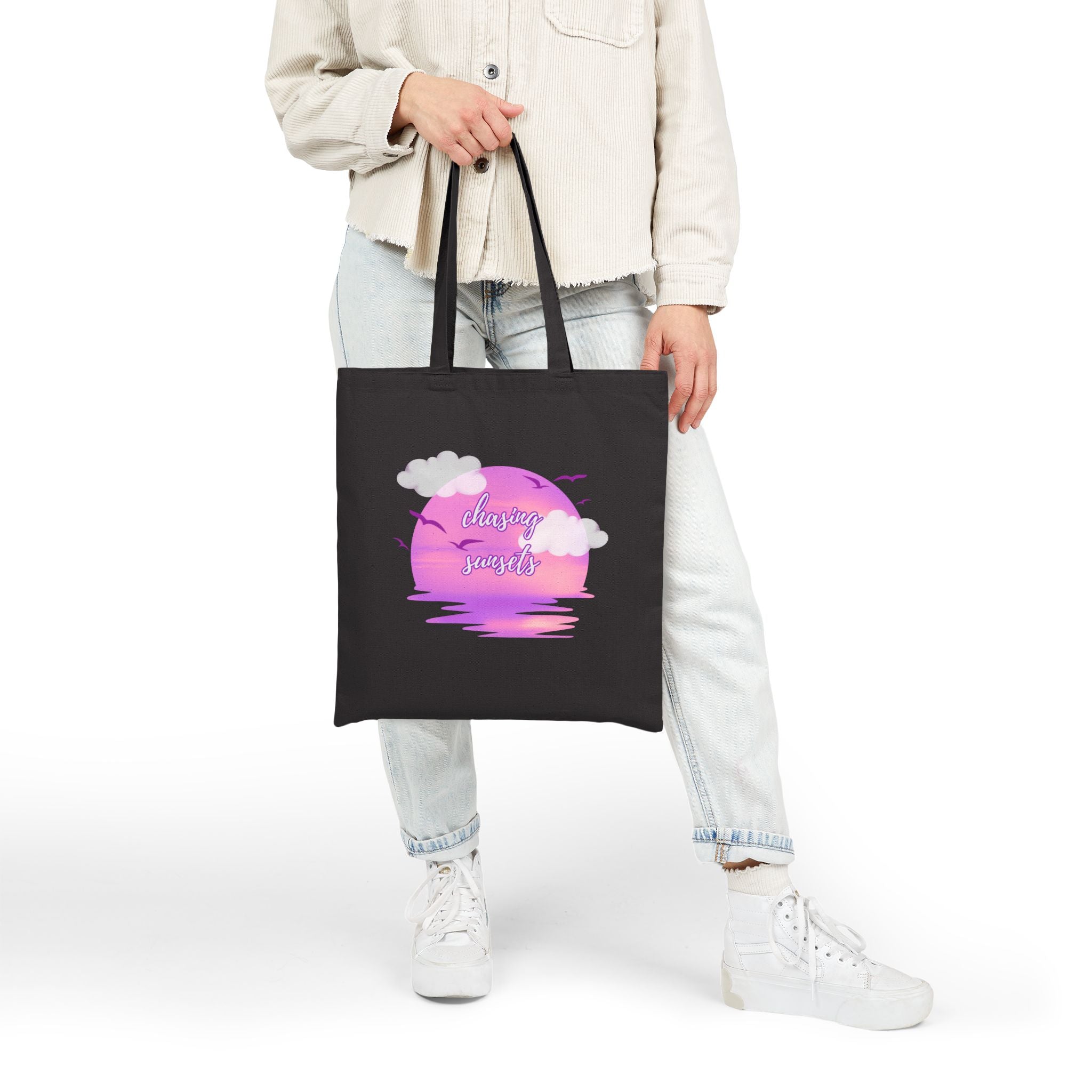 Chasing Sunsets Cotton Canvas Tote Bag, Beach Bag, Shopping Tote, Reusable Eco-Friendly Bag, Gift for Nature Lovers