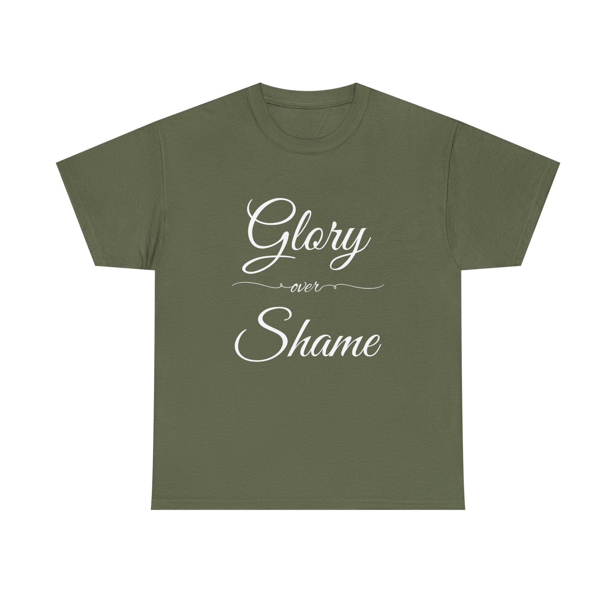 Unisex Heavy Cotton Tee with "Glory Over Shame" - Casual Wear, Gift for Friends, Statement Shirt, Everyday Apparel, Unique Graphic Tee