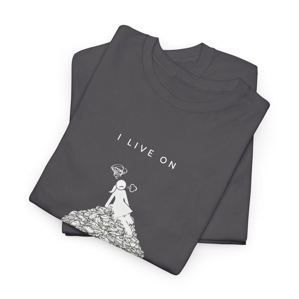 I Live on Laundry Mountain - Graphic Tee | Gildan 5000 Unisex Heavy Cotton T-Shirt, Funny Relatable Shirt, Gifts for Him/Her, Humor Shirt