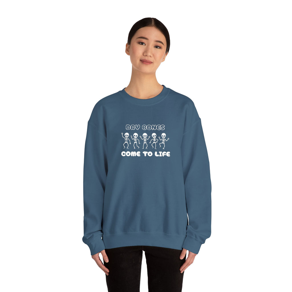 Embroidered Dry Bones Sweatshirt, Ghostly Vibes Unisex Crewneck, Casual Fall Fashion, Halloween Costume, Perfect for Trick or Treating