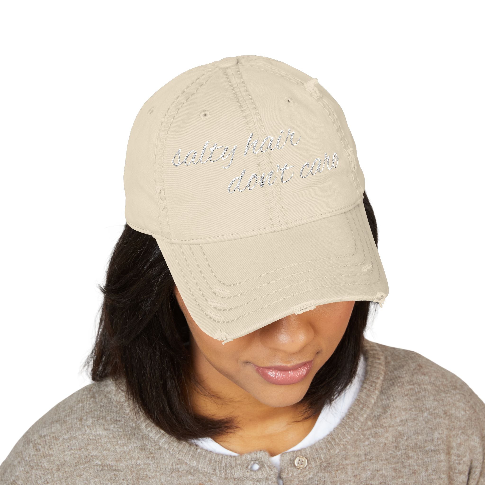 Distressed Dad Hat - Salty Hair, Don't Care, Embroidered Cap for Beach Lovers, Casual Wear, Summer Accessory, Gift for Dad