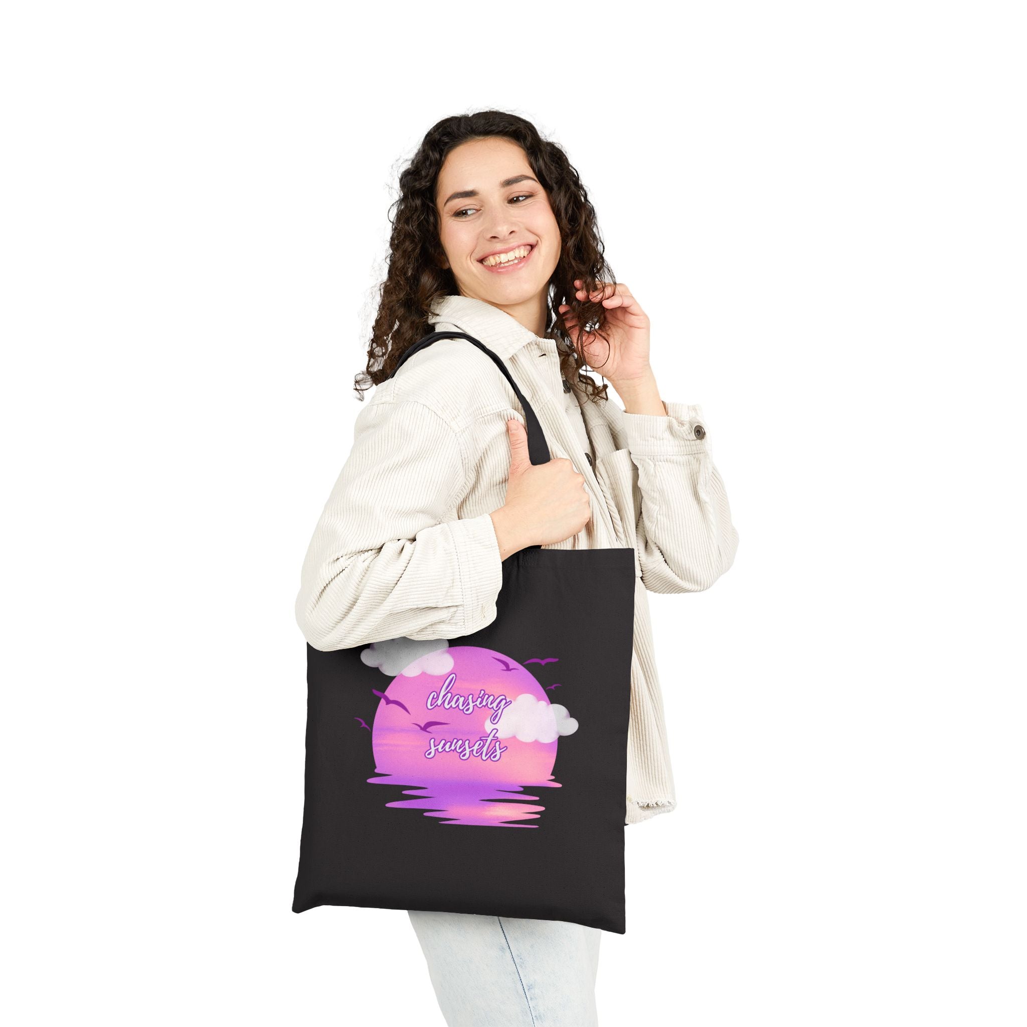 Chasing Sunsets Cotton Canvas Tote Bag, Beach Bag, Shopping Tote, Reusable Eco-Friendly Bag, Gift for Nature Lovers