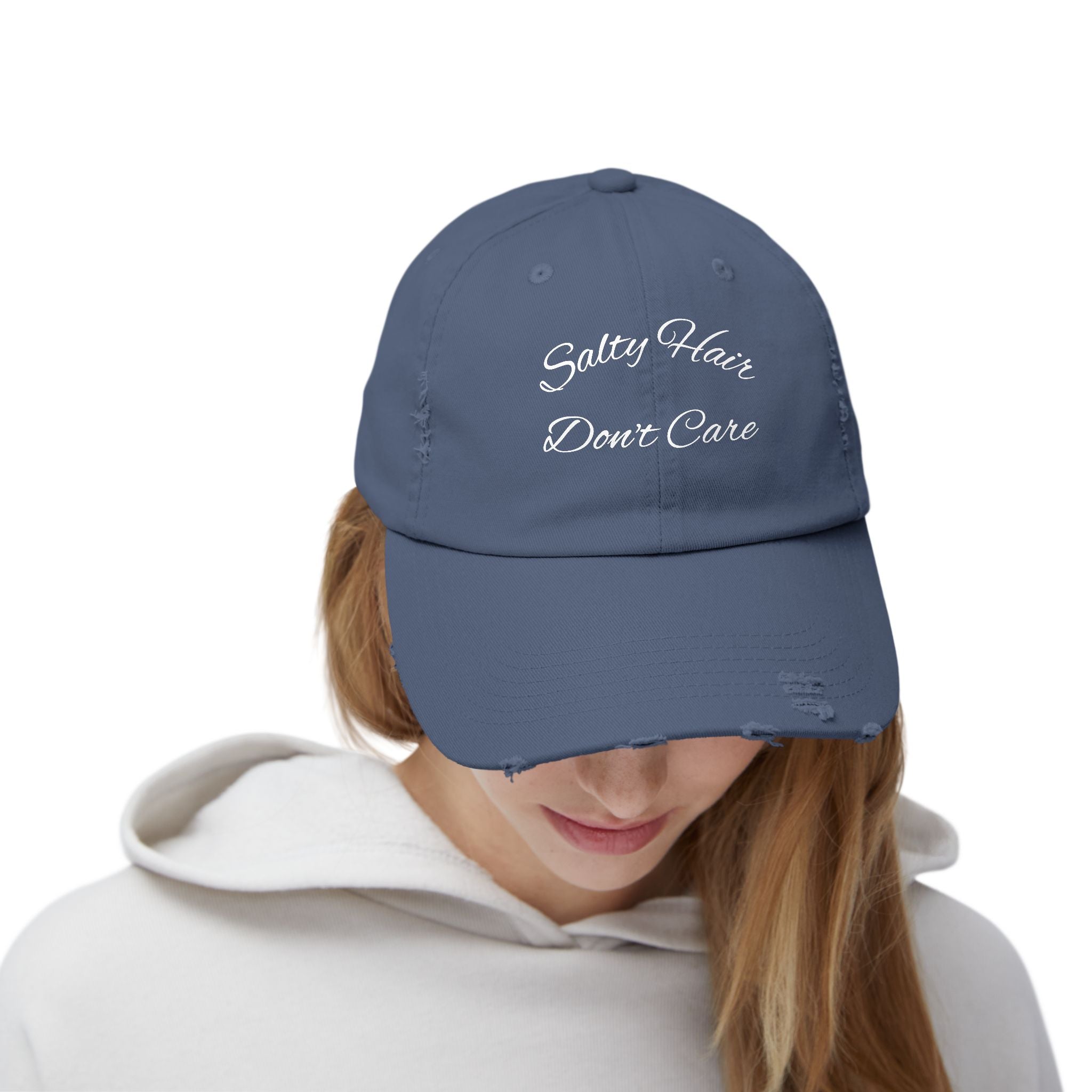 Salty Hair Don't Care Stylish Unisex Distressed Cap - Perfect for Beach Days, Vacation, and Casual Outings, Salty Hair Don't Care Hat, Trendy Accessories, [...]
