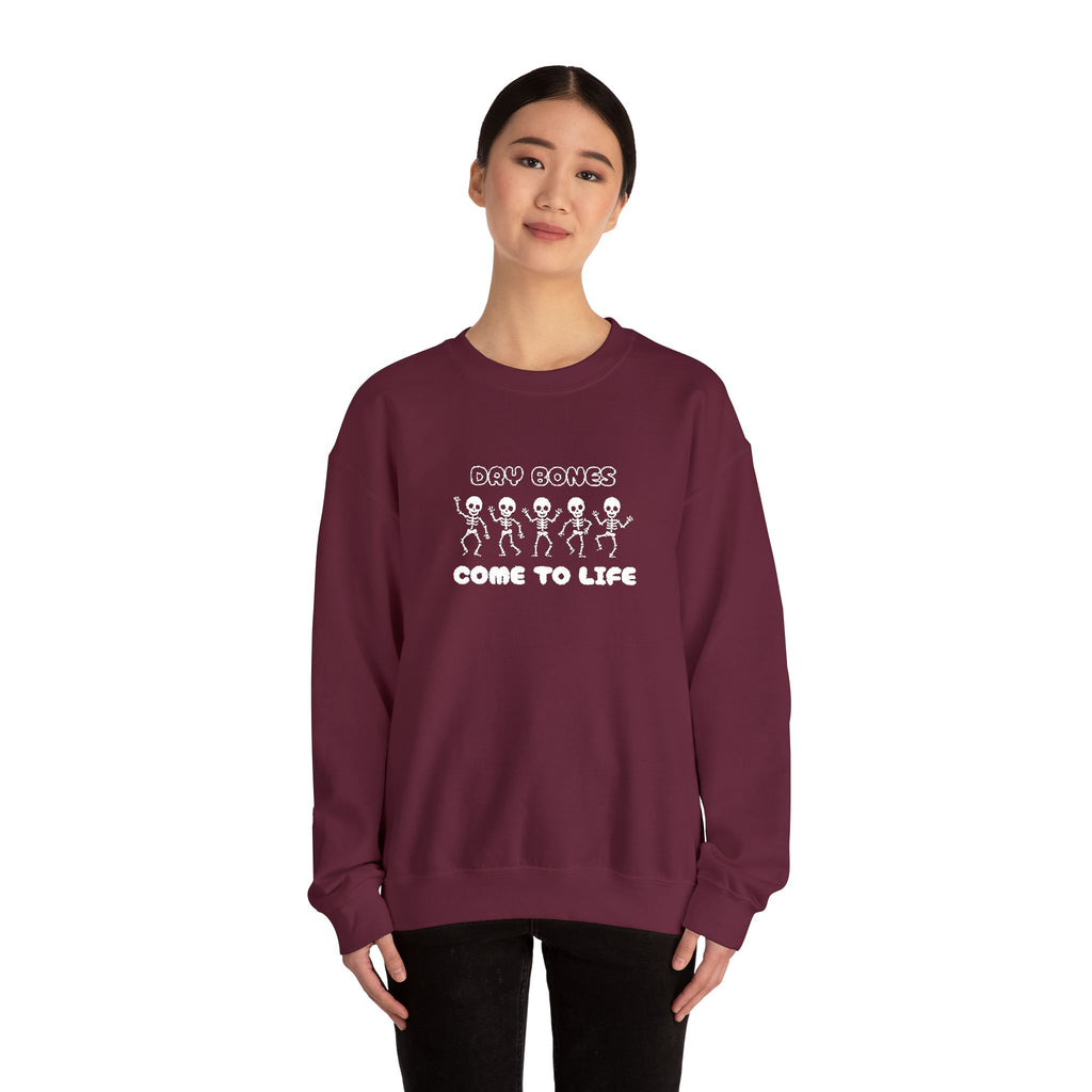 Embroidered Dry Bones Sweatshirt, Ghostly Vibes Unisex Crewneck, Casual Fall Fashion, Halloween Costume, Perfect for Trick or Treating