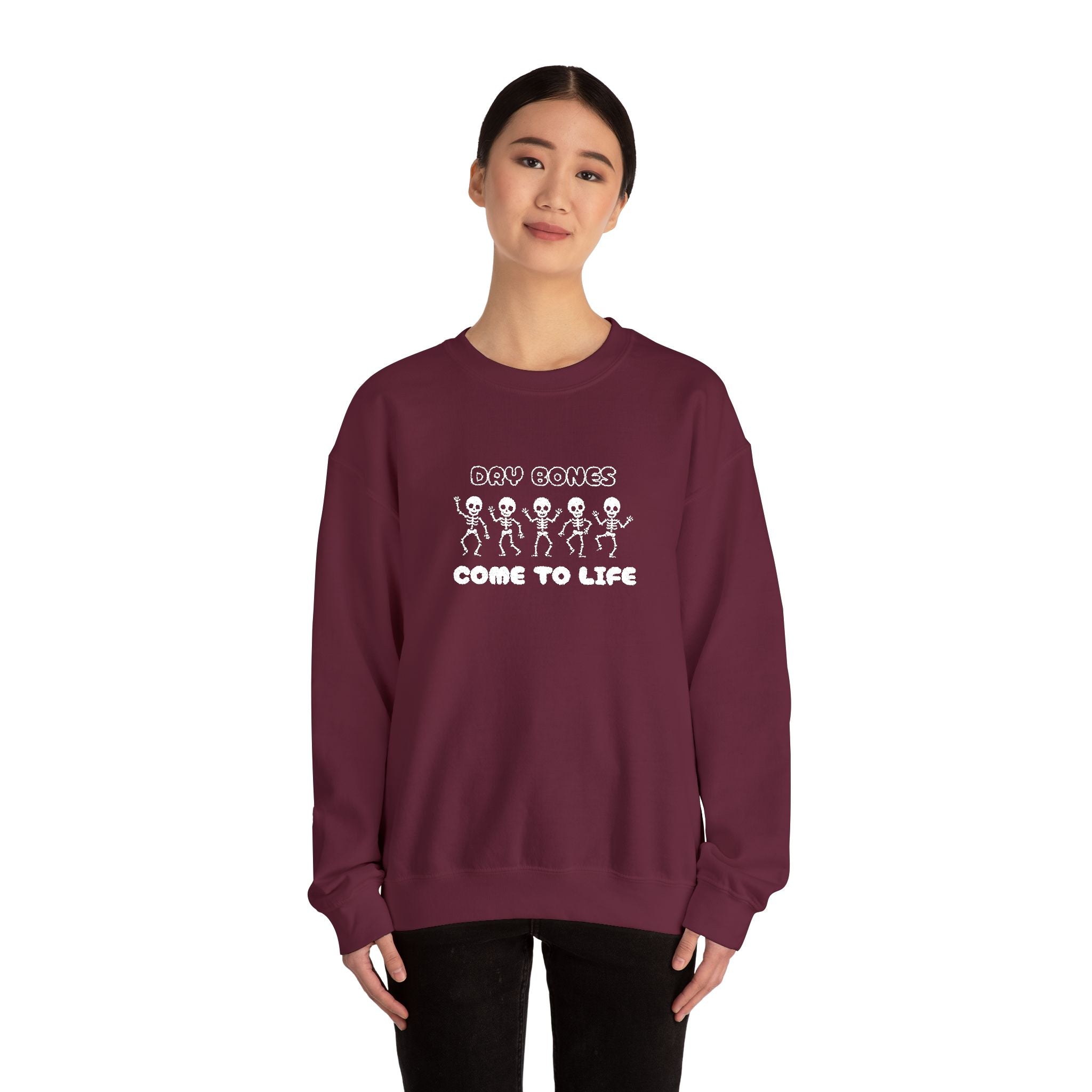 Embroidered Dry Bones Sweatshirt, Ghostly Vibes Unisex Crewneck, Casual Fall Fashion, Halloween Costume, Perfect for Trick or Treating