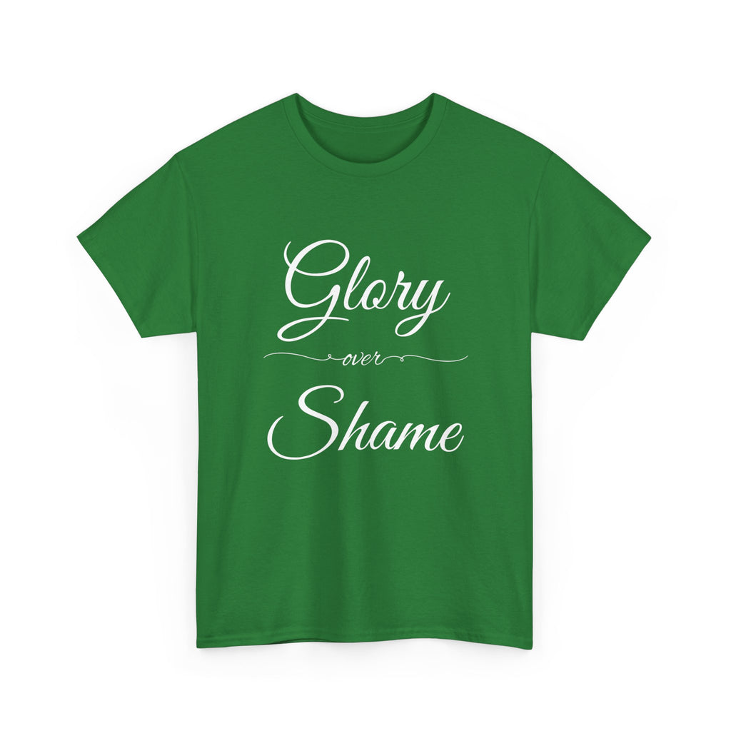 Unisex Heavy Cotton Tee with "Glory Over Shame" - Casual Wear, Gift for Friends, Statement Shirt, Everyday Apparel, Unique Graphic Tee