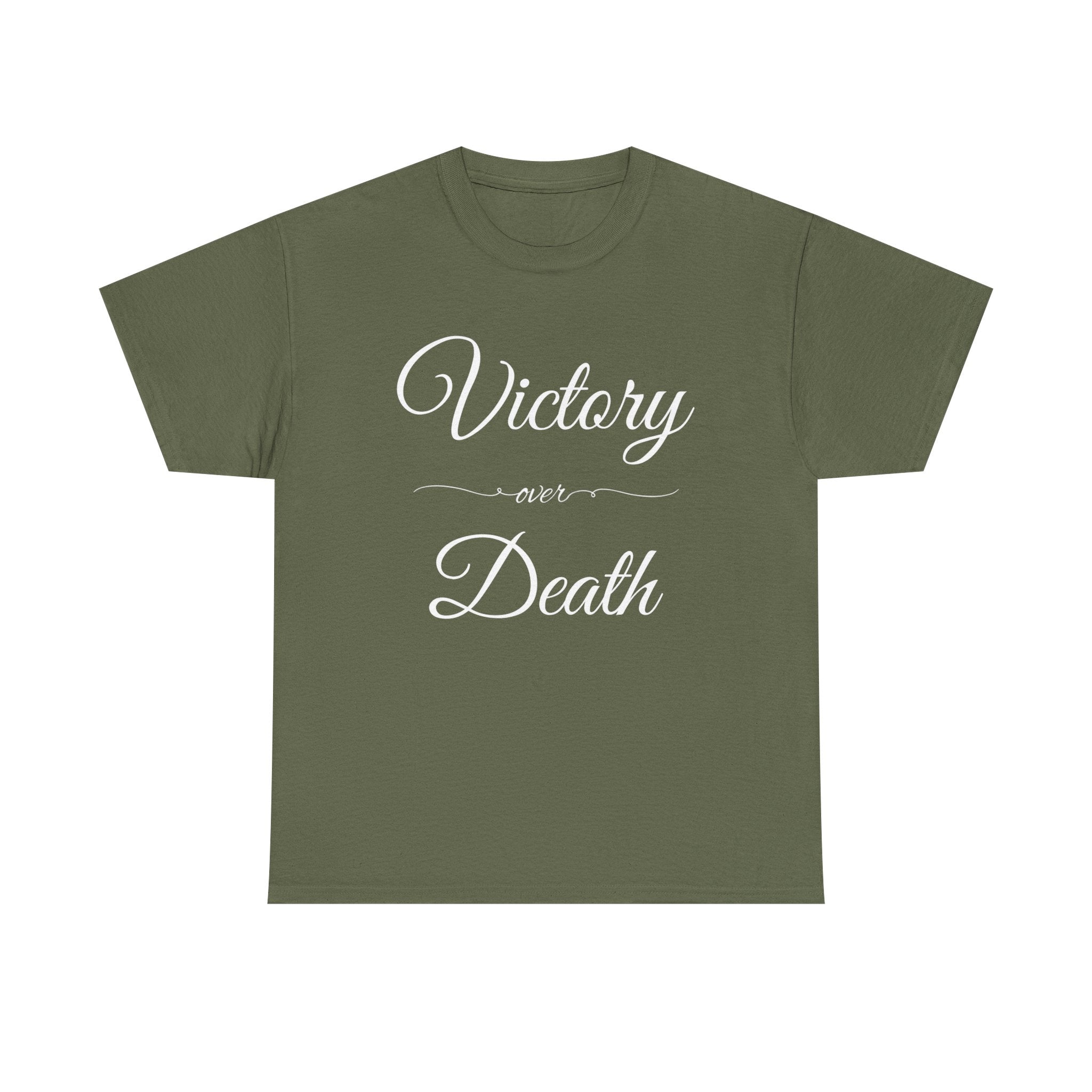 Victory Over Death Unisex Heavy Cotton Tee - Inspirational Quote Shirt, Casual Wear, Gift for Friends, Motivational Apparel, Everyday Comfort
