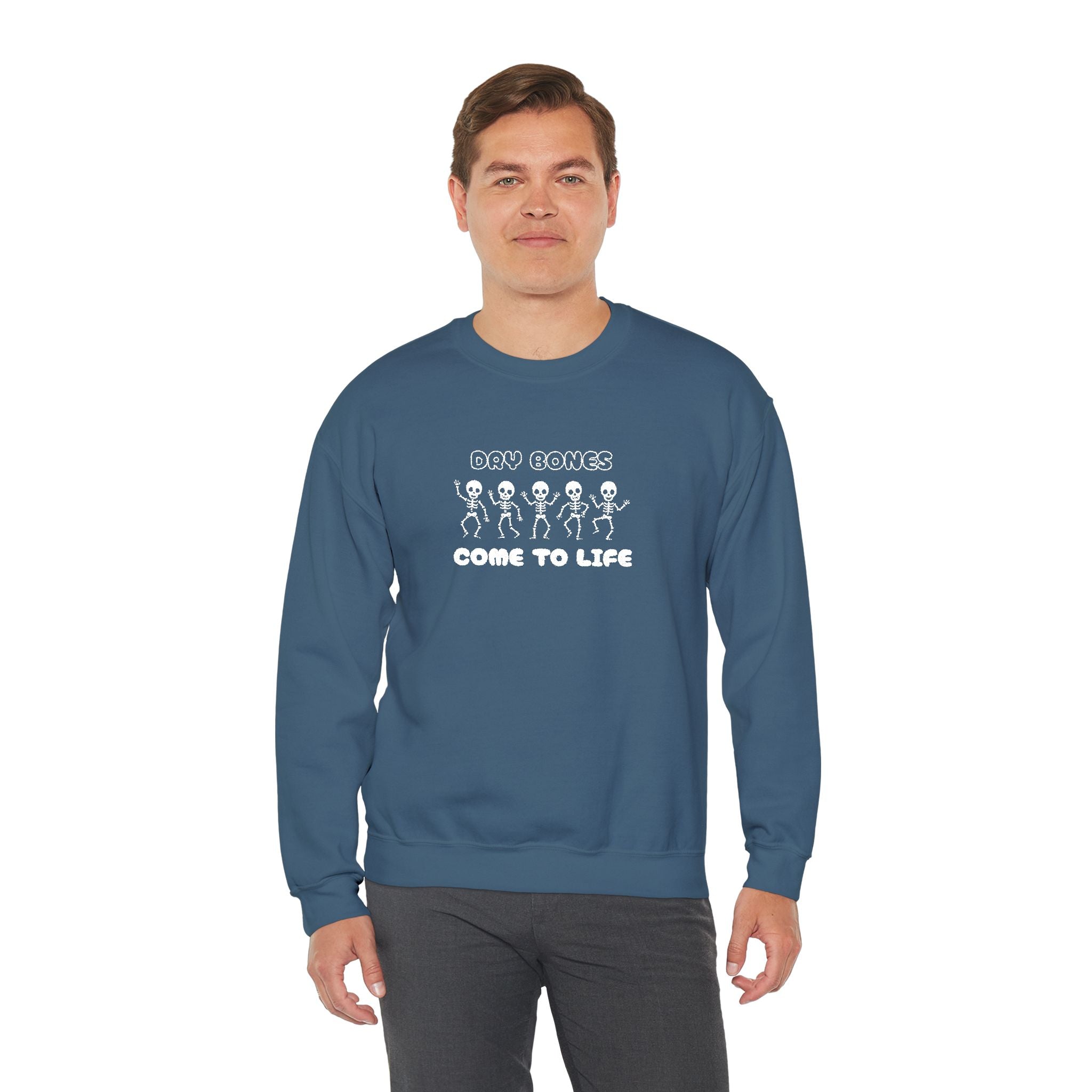 Embroidered Dry Bones Sweatshirt, Ghostly Vibes Unisex Crewneck, Casual Fall Fashion, Halloween Costume, Perfect for Trick or Treating