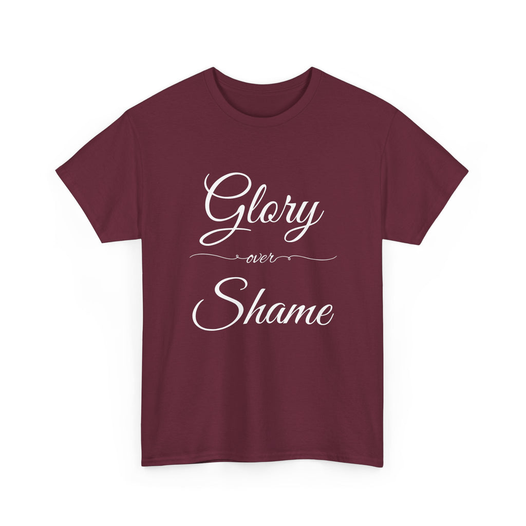 Unisex Heavy Cotton Tee with "Glory Over Shame" - Casual Wear, Gift for Friends, Statement Shirt, Everyday Apparel, Unique Graphic Tee