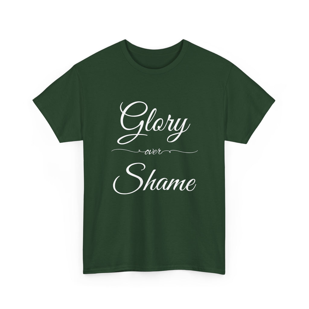 Unisex Heavy Cotton Tee with "Glory Over Shame" - Casual Wear, Gift for Friends, Statement Shirt, Everyday Apparel, Unique Graphic Tee