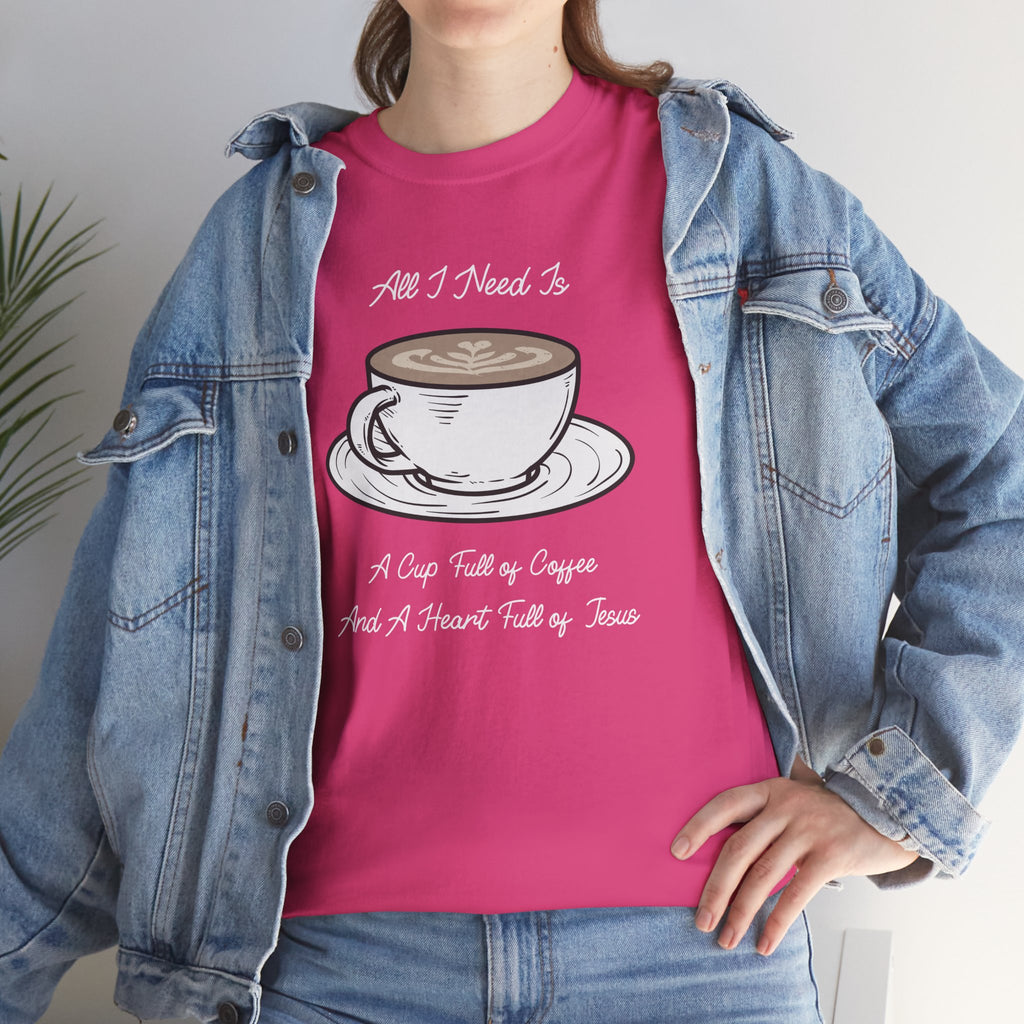 Unisex Heavy Cotton Tee with Coffee and Faith Design - Perfect for Coffee Lovers, Christians, Gifts, Casual Wear, and Everyday Comfort