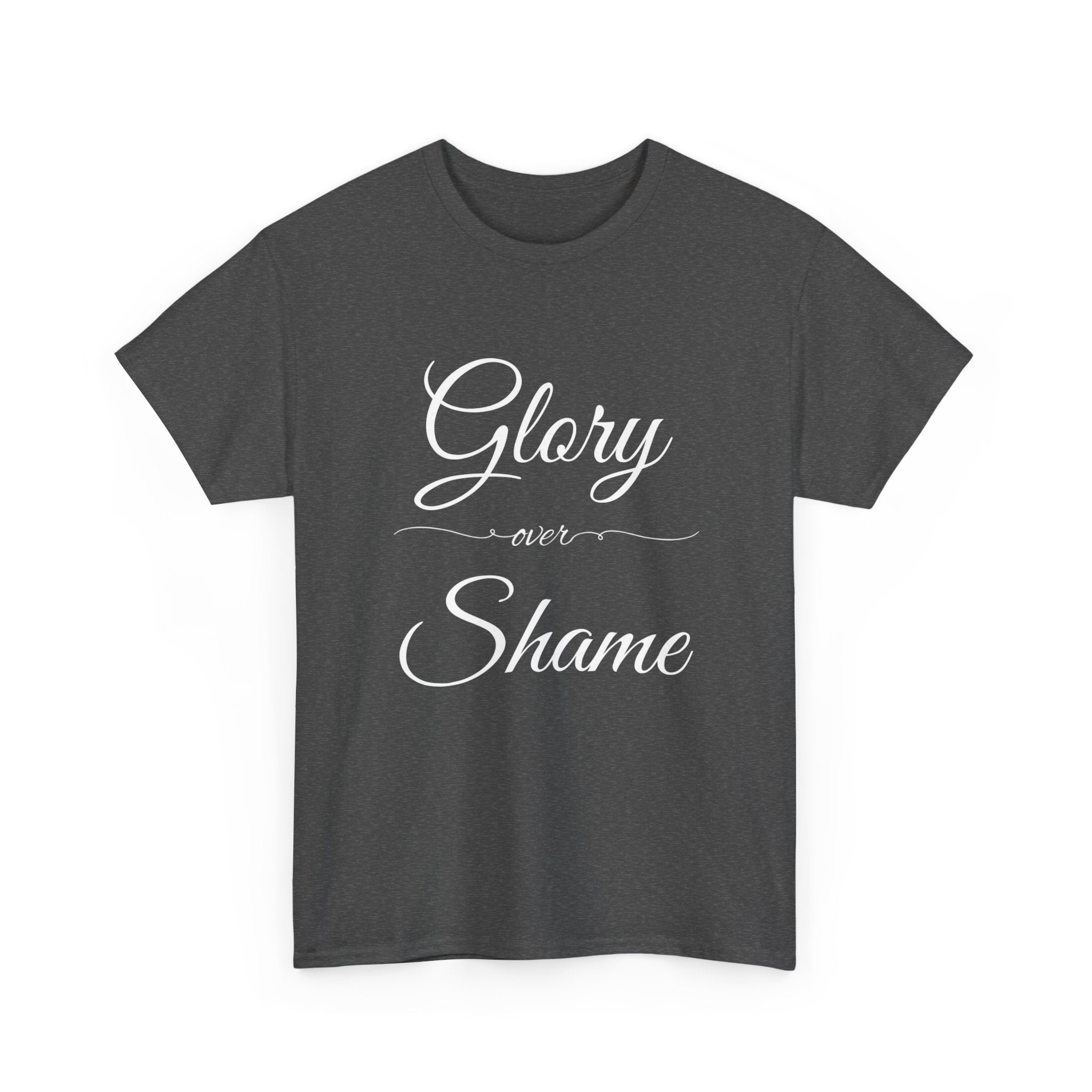 Unisex Heavy Cotton Tee with "Glory Over Shame" - Casual Wear, Gift for Friends, Statement Shirt, Everyday Apparel, Unique Graphic Tee