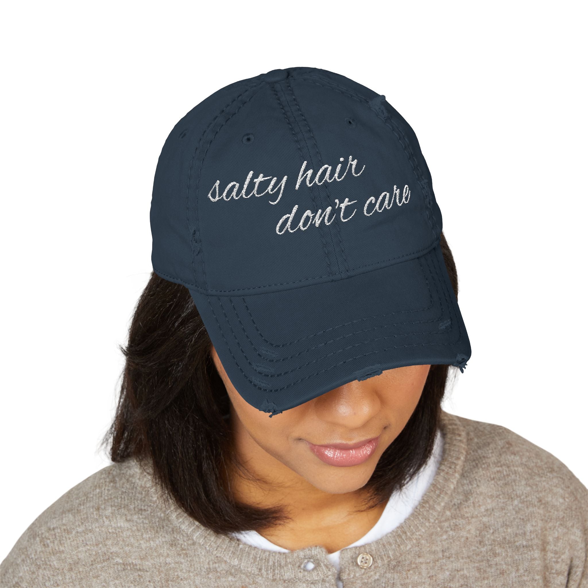 Distressed Dad Hat - Salty Hair, Don't Care, Embroidered Cap for Beach Lovers, Casual Wear, Summer Accessory, Gift for Dad
