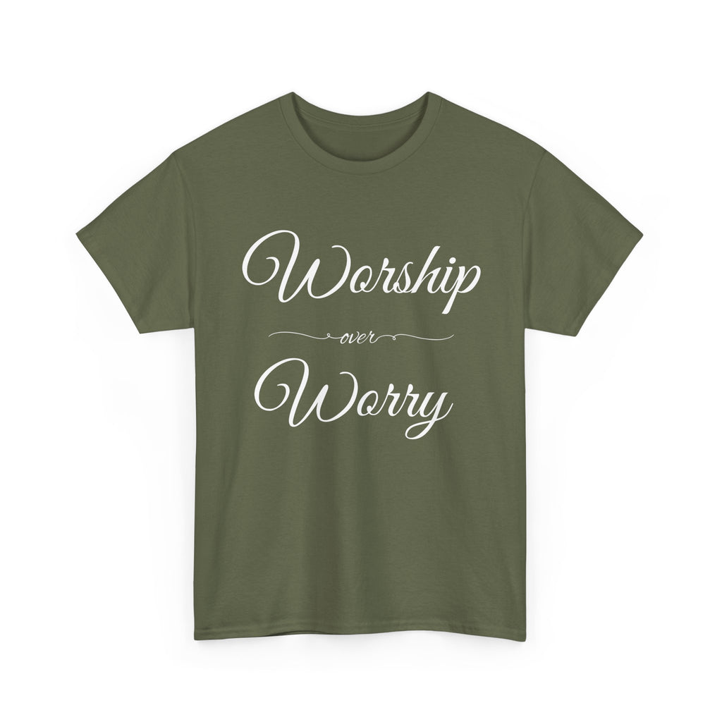Worship Over Worry Unisex Heavy Cotton Tee - Inspirational T-Shirt, Motivational Apparel, Gift for Faith, Sunday Best, Everyday Comfort