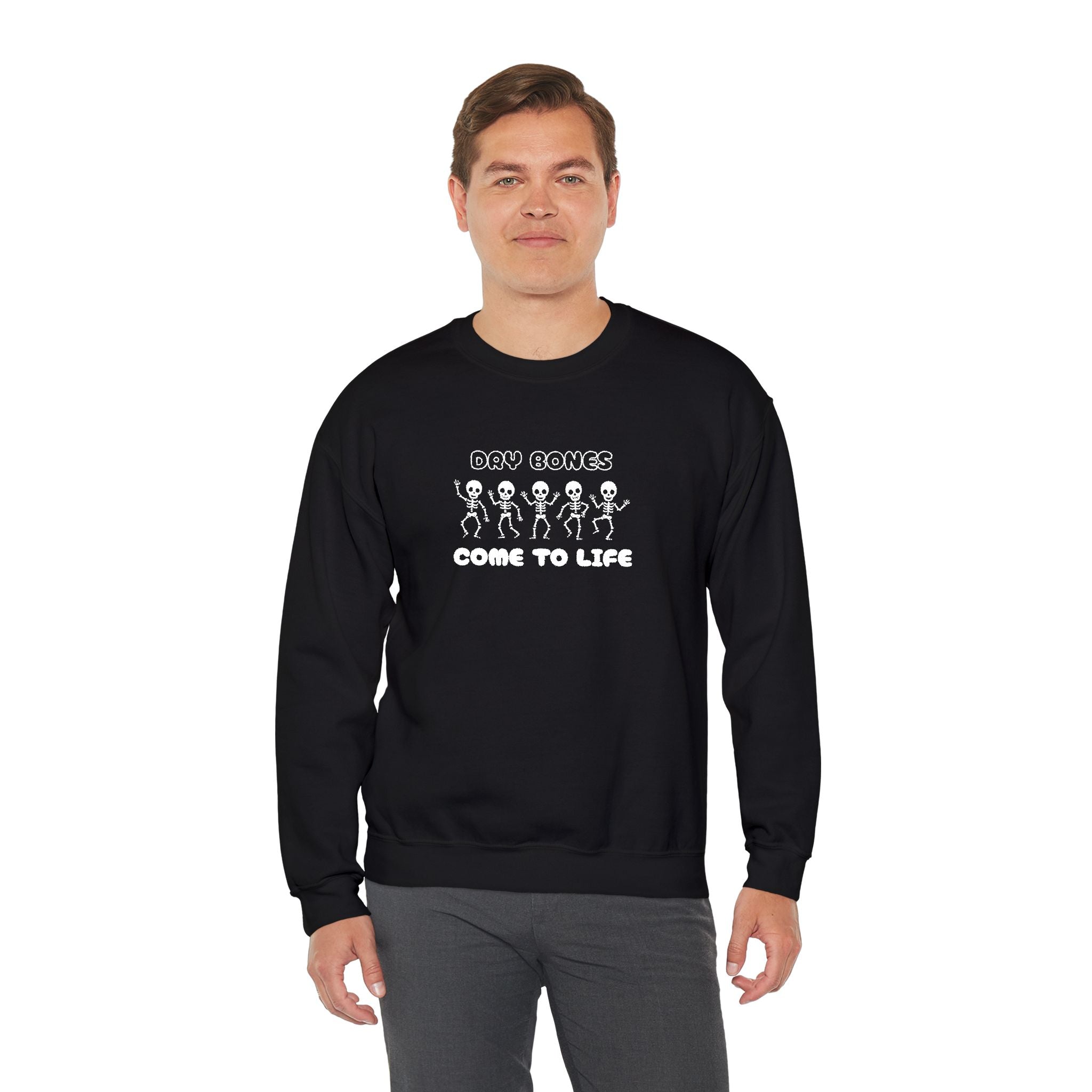 Embroidered Dry Bones Sweatshirt, Ghostly Vibes Unisex Crewneck, Casual Fall Fashion, Halloween Costume, Perfect for Trick or Treating