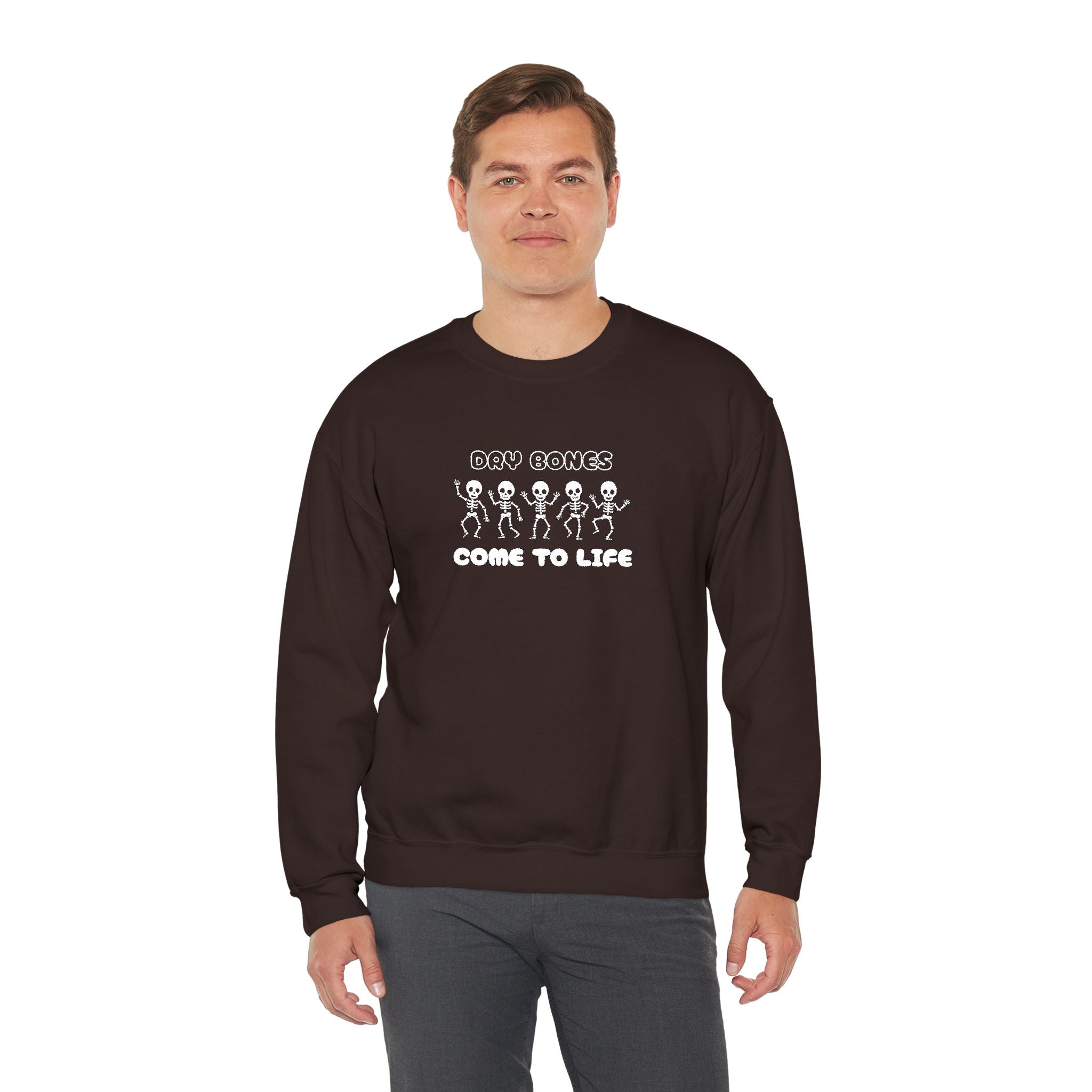 Embroidered Dry Bones Sweatshirt, Ghostly Vibes Unisex Crewneck, Casual Fall Fashion, Halloween Costume, Perfect for Trick or Treating