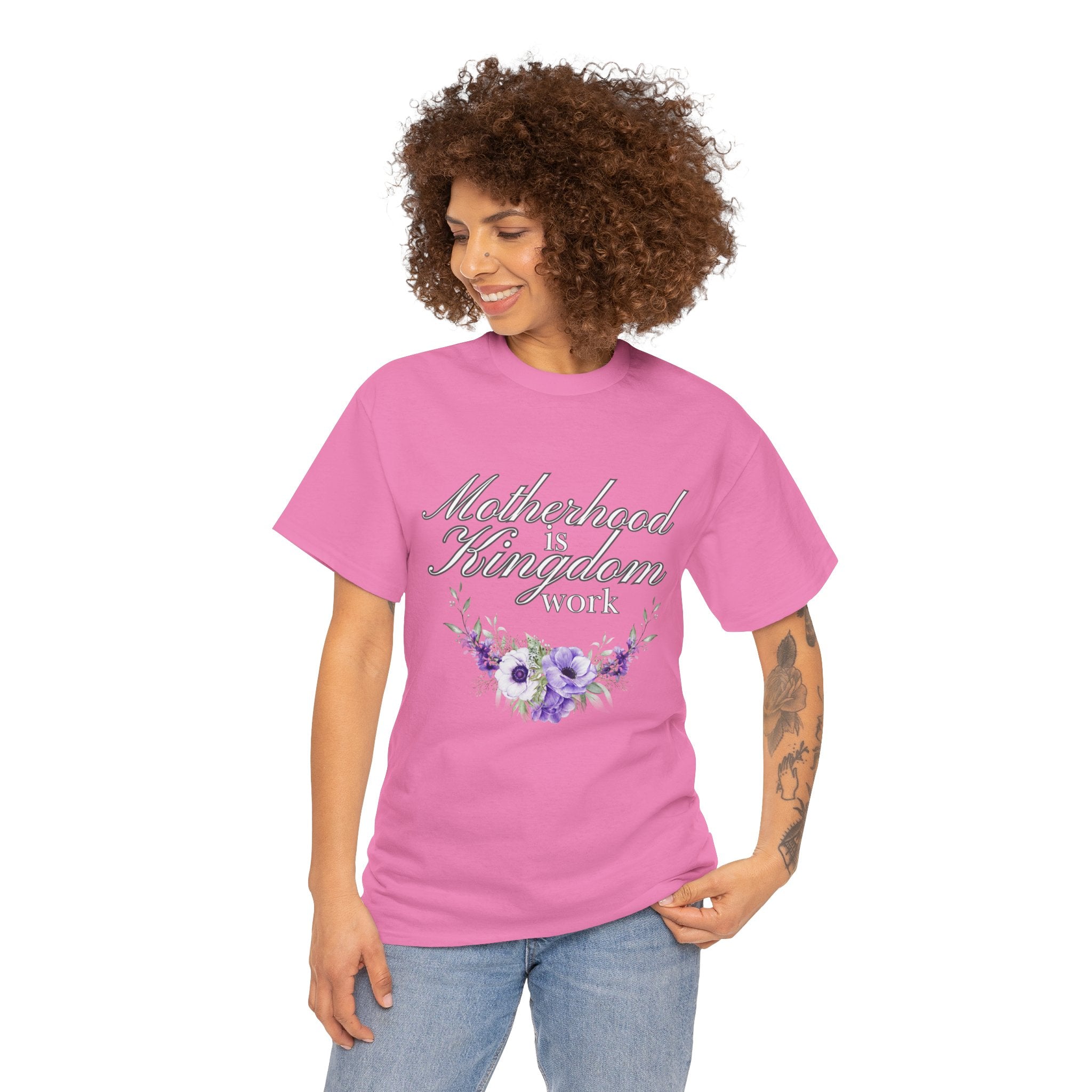 Motherhood is Kingdom Work Unisex Tee - Celebrate Motherhood, Gift for Moms, Cute Floral Design, Relaxed Fit, Everyday Wear