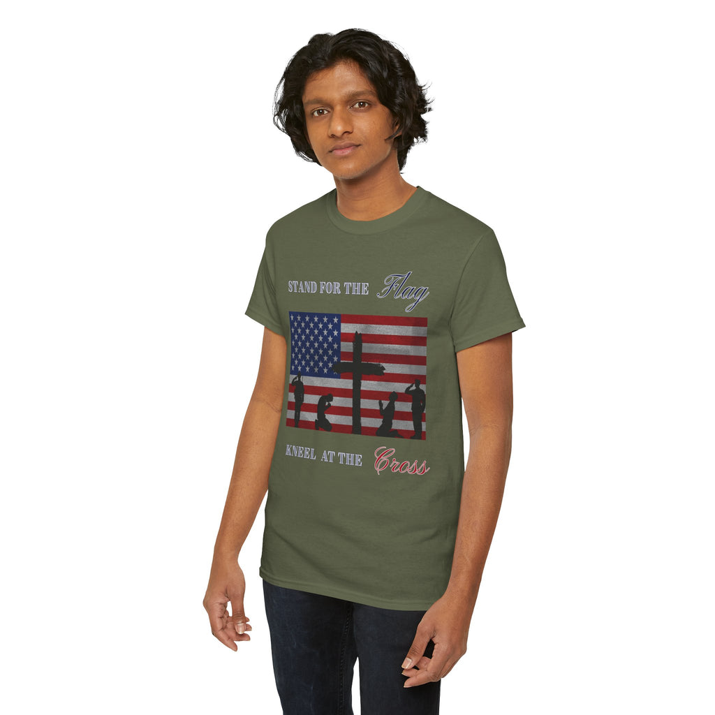 Patriotic Faith Unisex Heavy Cotton Tee, Stand for the Flag Shirt, Christian Style Tee, Independence Day Gift, Faith Based Apparel