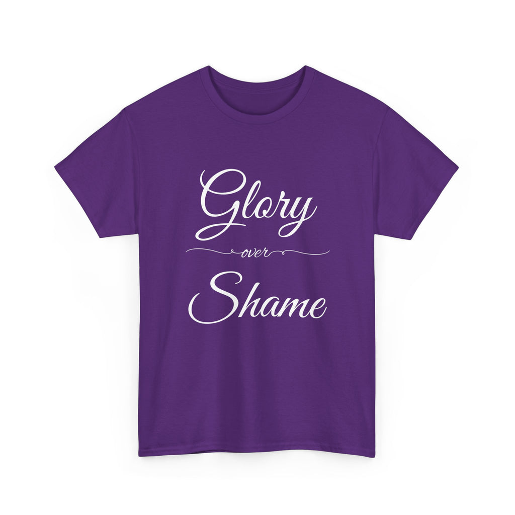 Unisex Heavy Cotton Tee with "Glory Over Shame" - Casual Wear, Gift for Friends, Statement Shirt, Everyday Apparel, Unique Graphic Tee