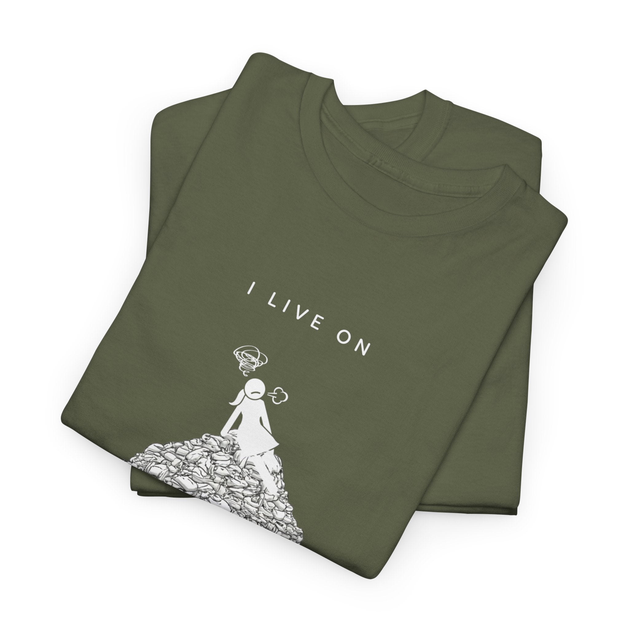 I Live on Laundry Mountain - Graphic Tee | Gildan 5000 Unisex Heavy Cotton T-Shirt, Funny Relatable Shirt, Gifts for Him/Her, Humor Shirt
