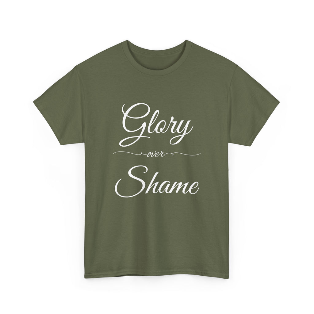 Unisex Heavy Cotton Tee with "Glory Over Shame" - Casual Wear, Gift for Friends, Statement Shirt, Everyday Apparel, Unique Graphic Tee