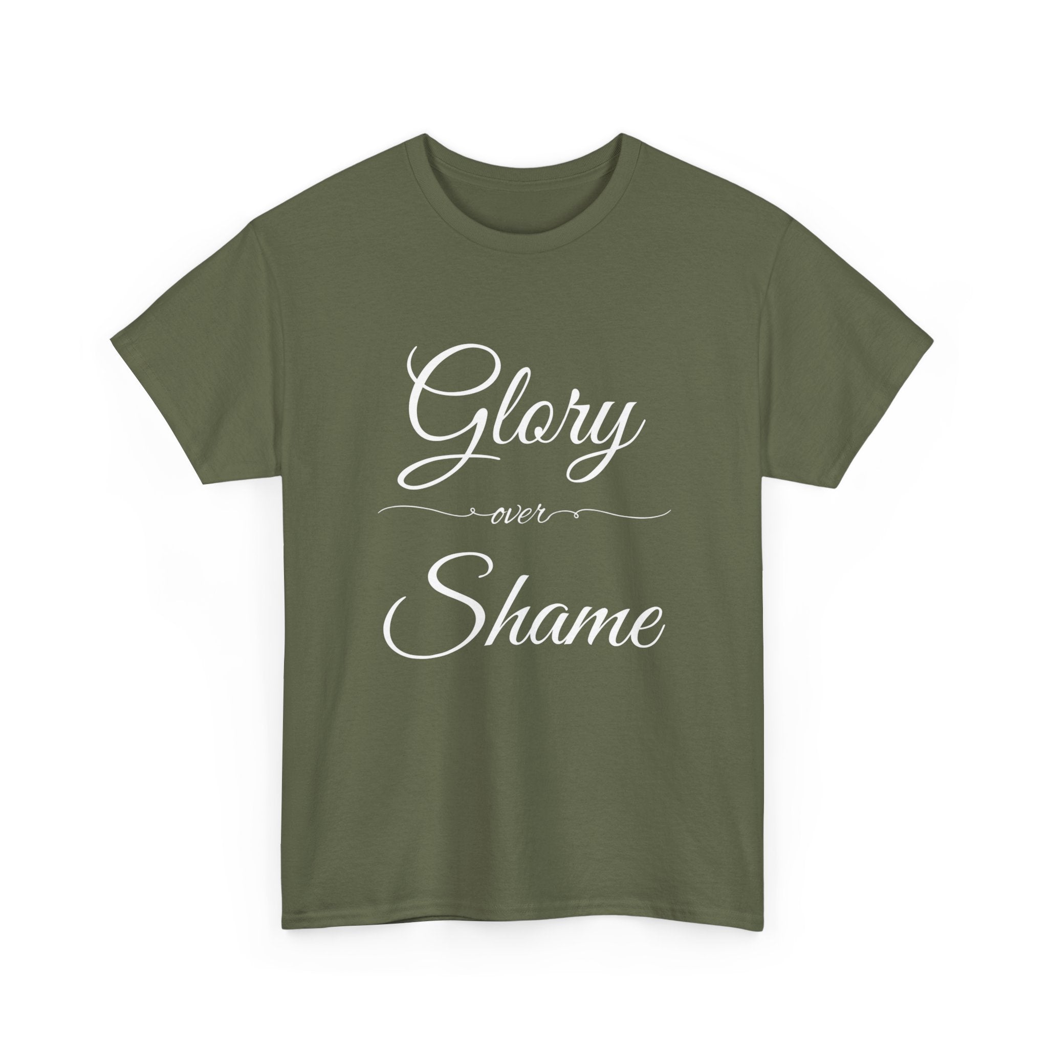 Unisex Heavy Cotton Tee with "Glory Over Shame" - Casual Wear, Gift for Friends, Statement Shirt, Everyday Apparel, Unique Graphic Tee