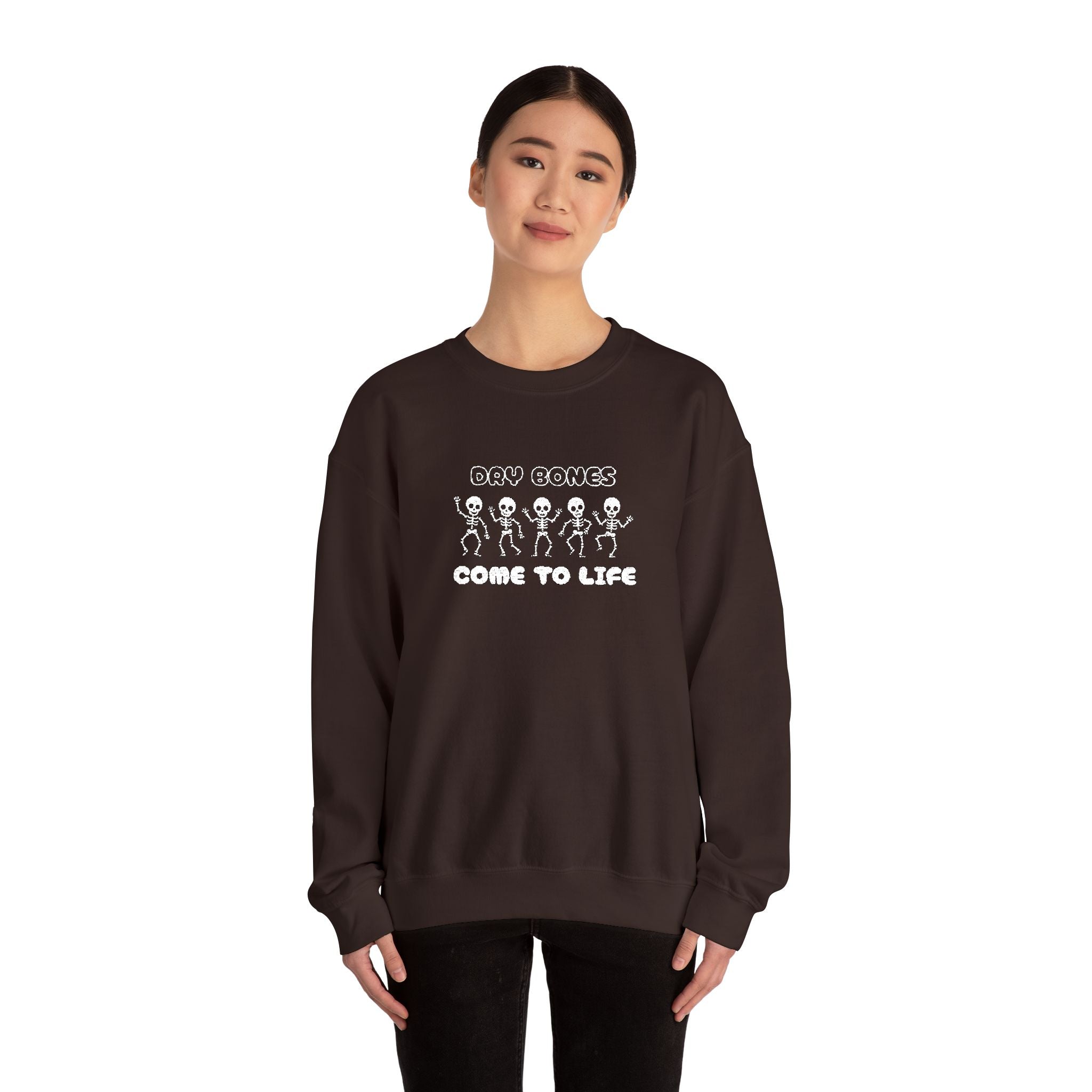 Embroidered Dry Bones Sweatshirt, Ghostly Vibes Unisex Crewneck, Casual Fall Fashion, Halloween Costume, Perfect for Trick or Treating