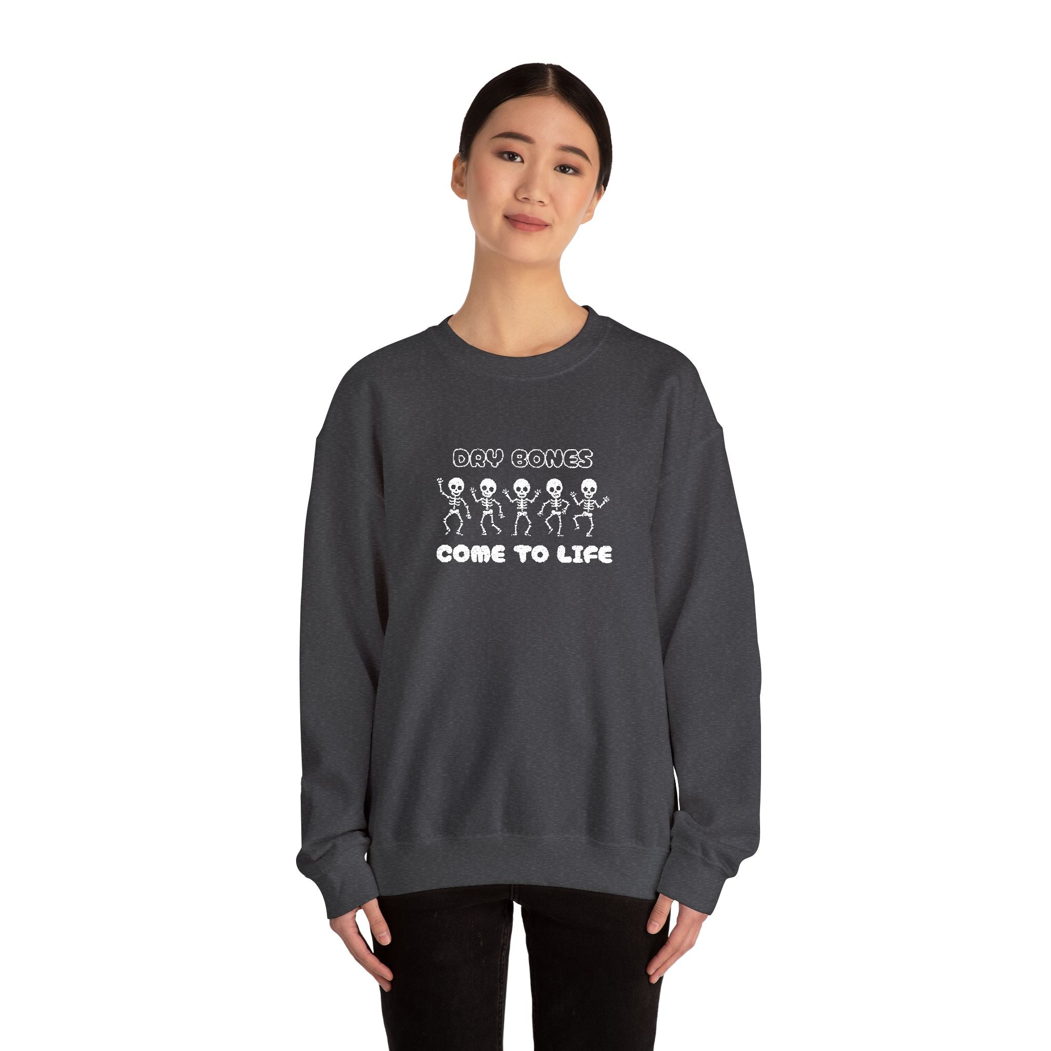 Embroidered Dry Bones Sweatshirt, Ghostly Vibes Unisex Crewneck, Casual Fall Fashion, Halloween Costume, Perfect for Trick or Treating